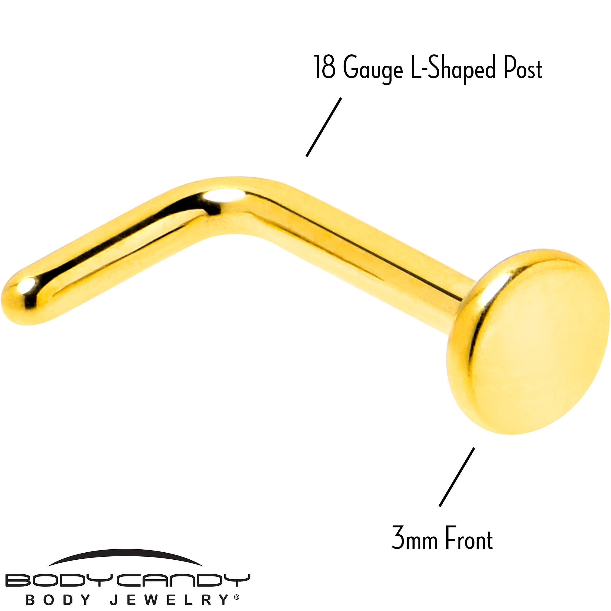 18G 1/4 Gold Tone ASTM F-136 Implant Grade Titanium 3mm Disc L Shape Nose Ring