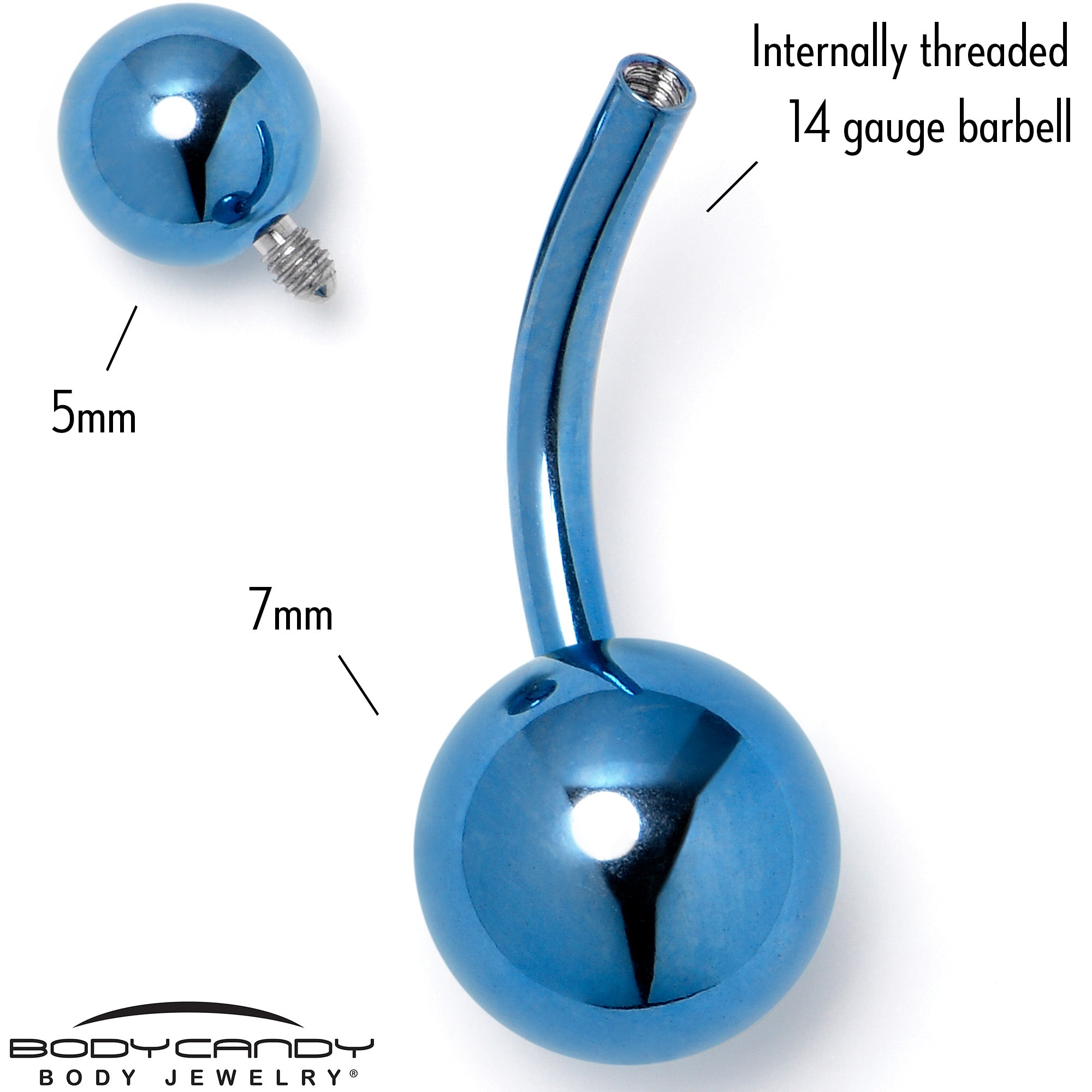 Blue ASTM F-136 Implant Grade Titanium Internally Threaded Belly Ring
