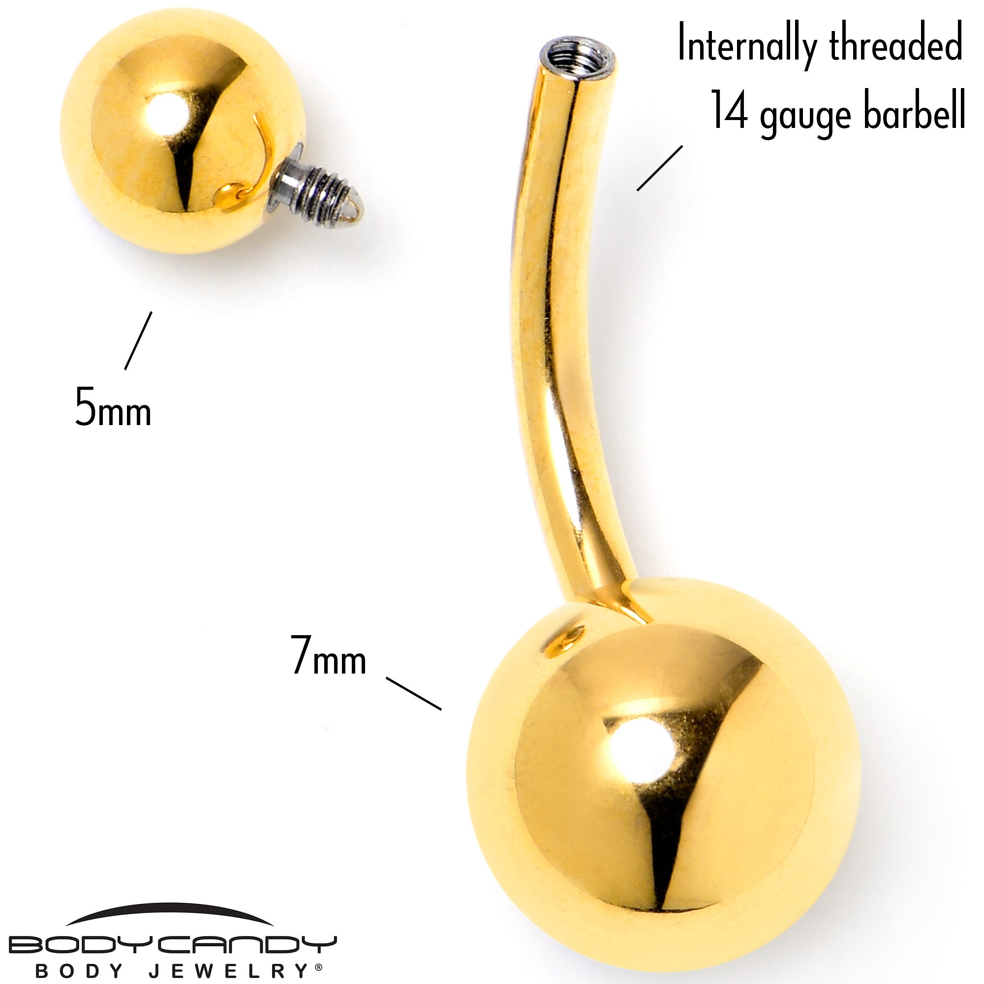 Gold Tone ASTM F-136 Implant Grade Titanium Internally Threaded Belly Ring