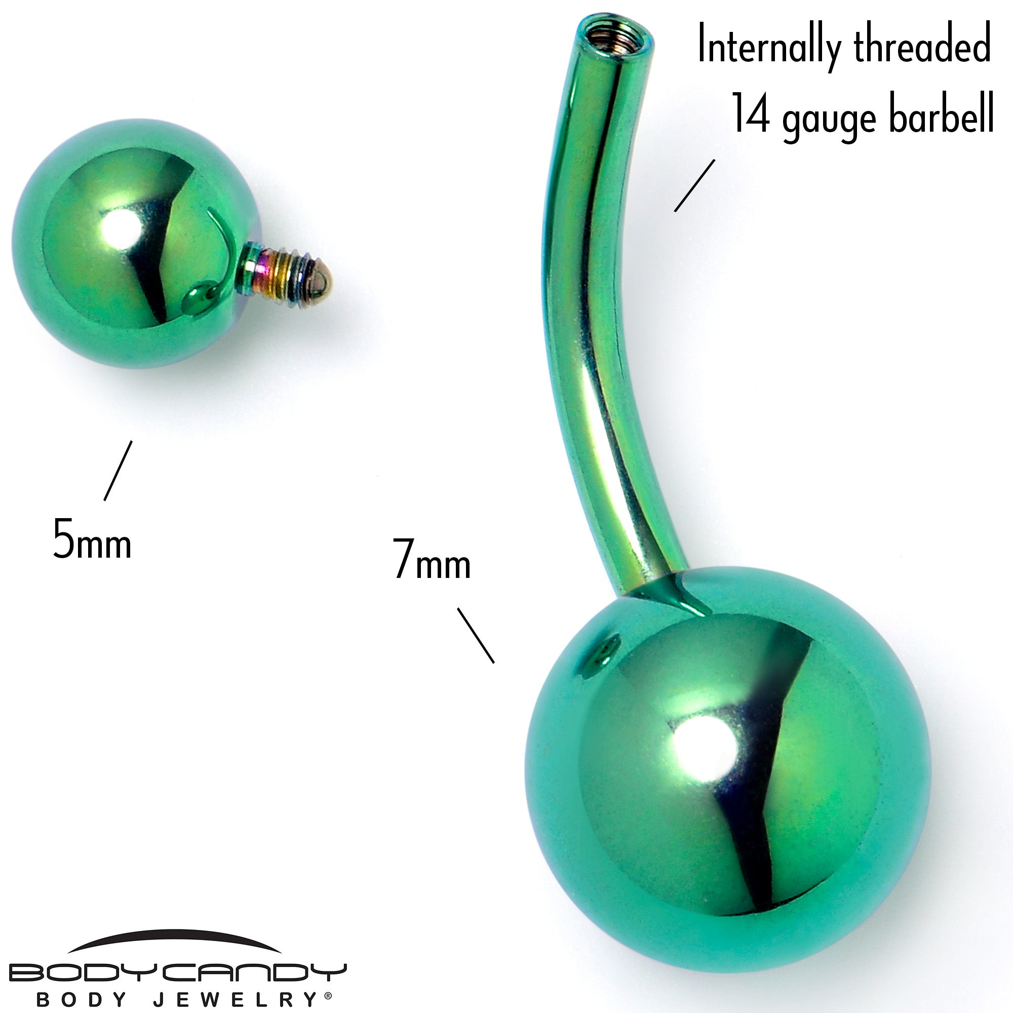 Green ASTM F-136 Implant Grade Titanium Internally Threaded Belly Ring