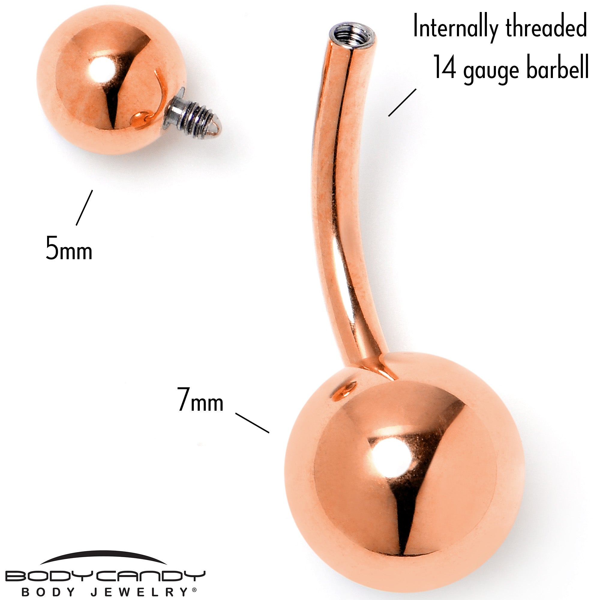 Rose Gold Tone ASTM F-136 Implant Grade Titanium Internally Threaded Belly Ring