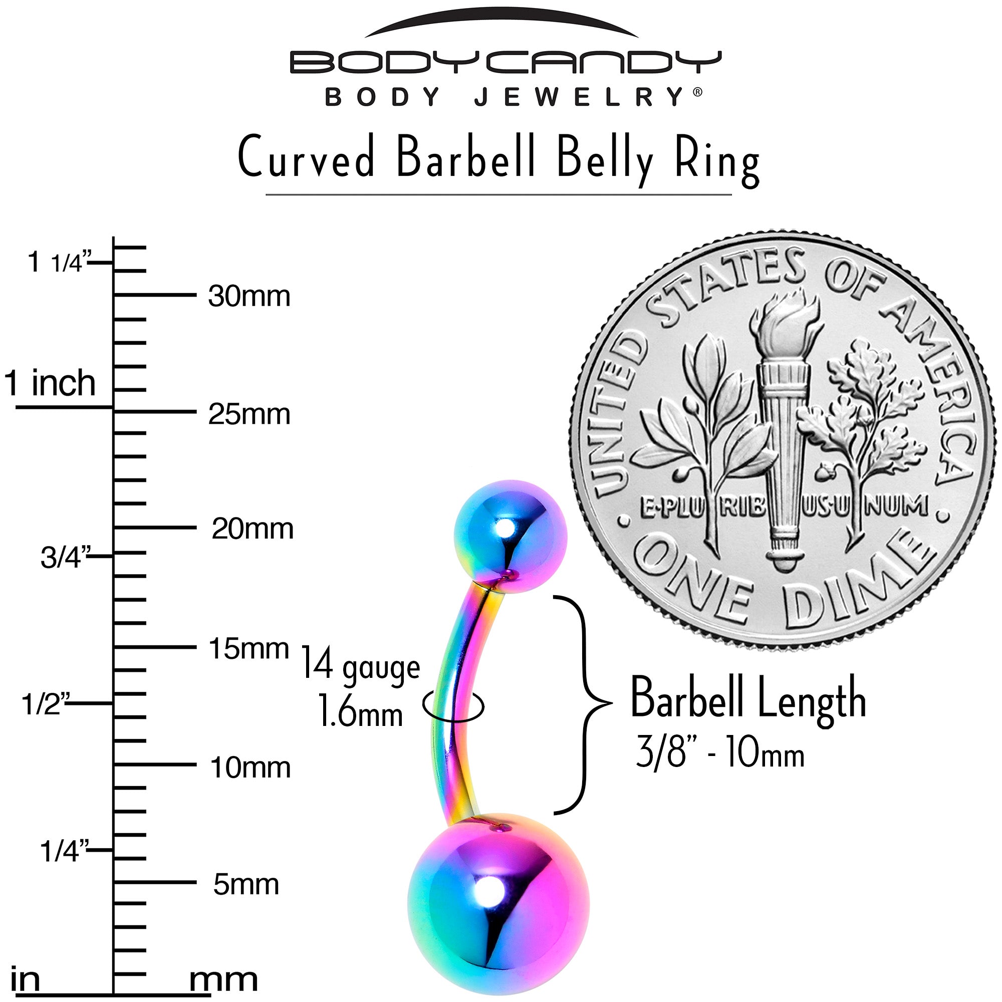 Rainbow ASTM F-136 Implant Grade Titanium Internally Threaded Belly Ring