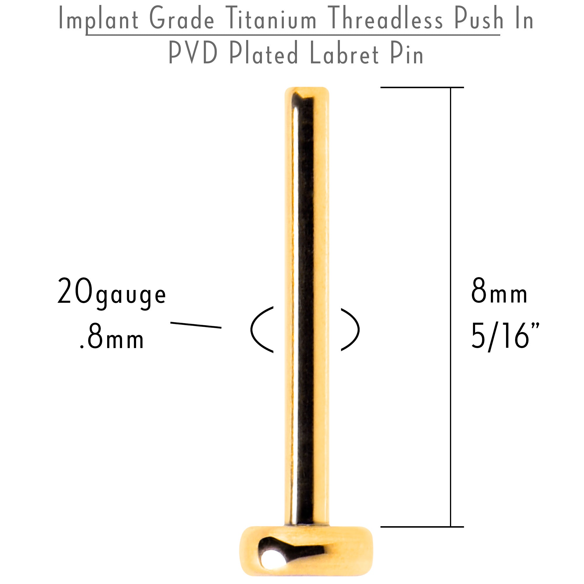 20G 5/16 Gold Hue ASTM F-136 Implant Grade Titanium Threadless Post Only Labret