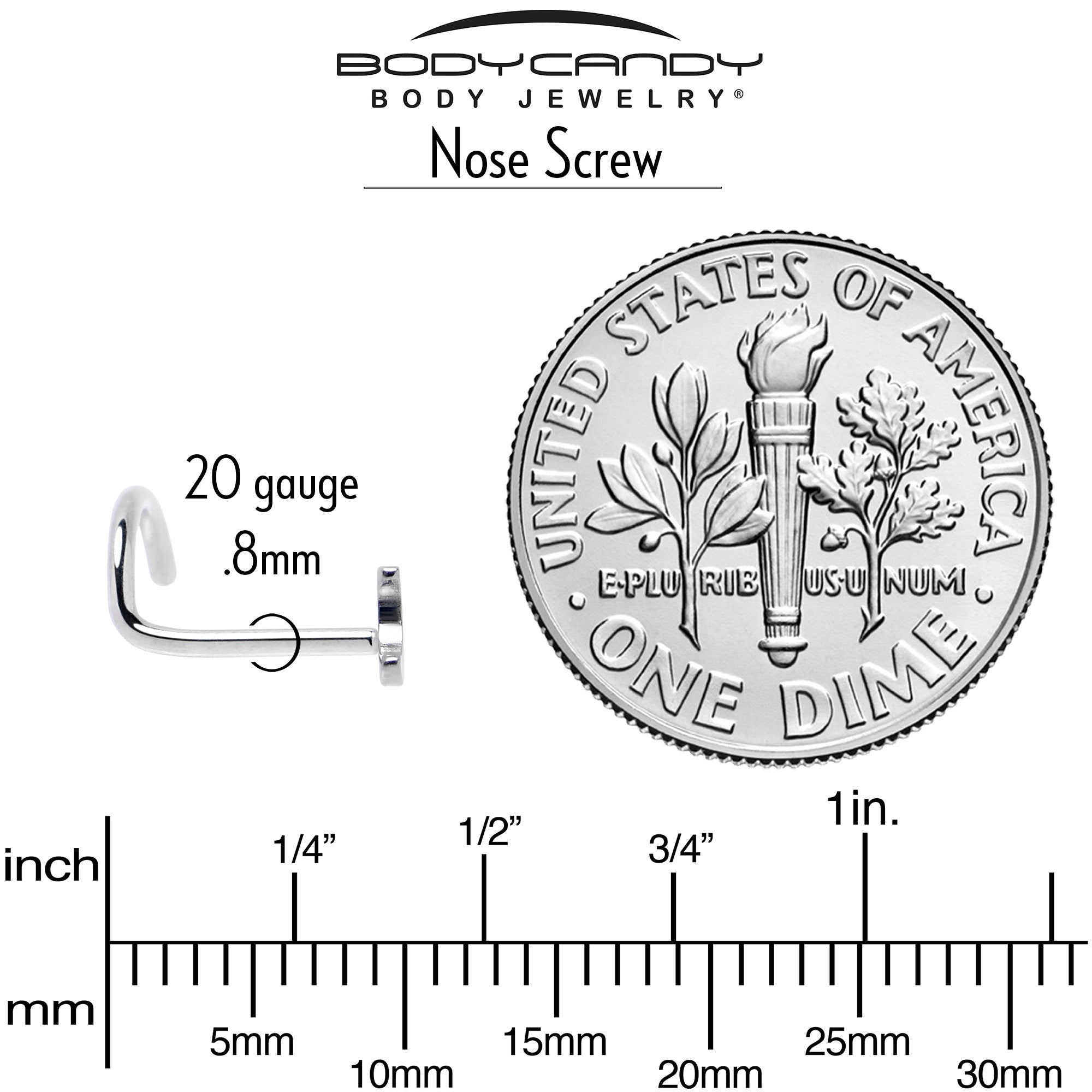 20G 1/4 ASTM F-136 Implant Grade Titanium Moon Threadless Left Side Nose Screw