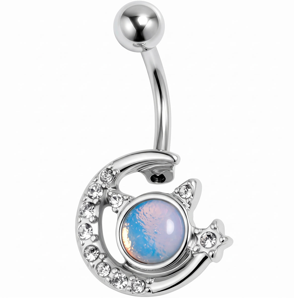 Blue Faux Opal Clear Gem Crescent Moon Star Heavenly Belly Ring