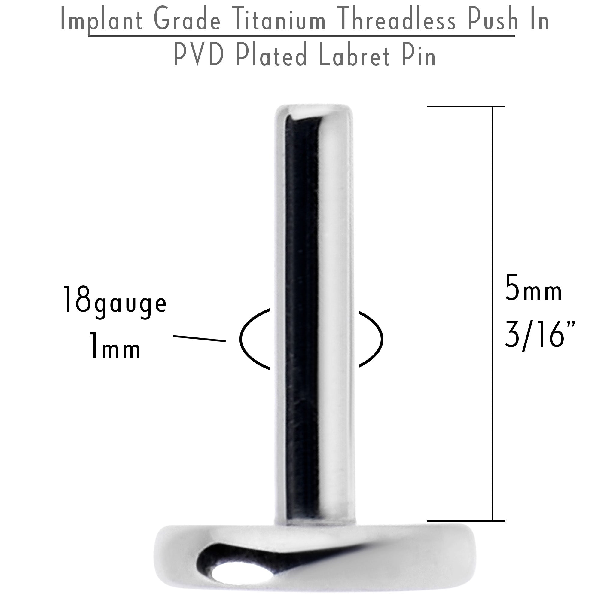 18G 5mm ASTM F-136 Implant Grade Titanium Threadless Post Only Labret