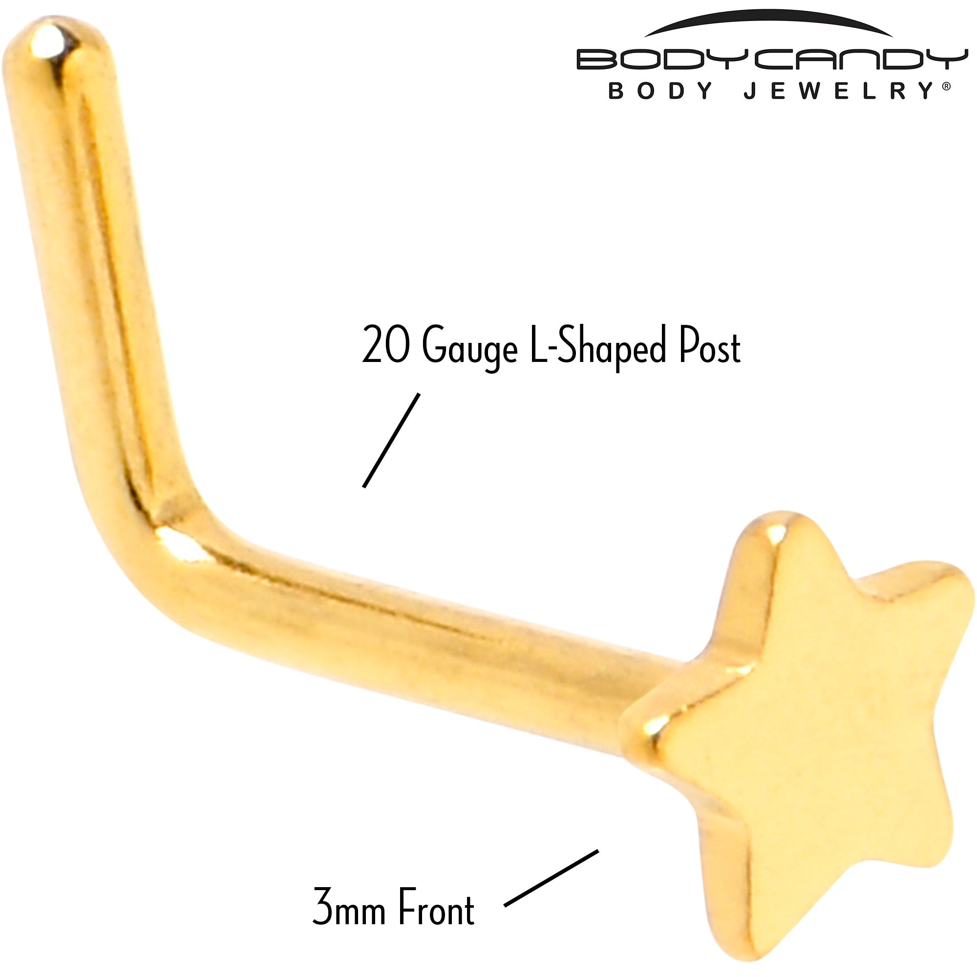 20G 1/4 Gold Tone ASTM F-136 Implant Grade Titanium Star End L Shape Nose Ring