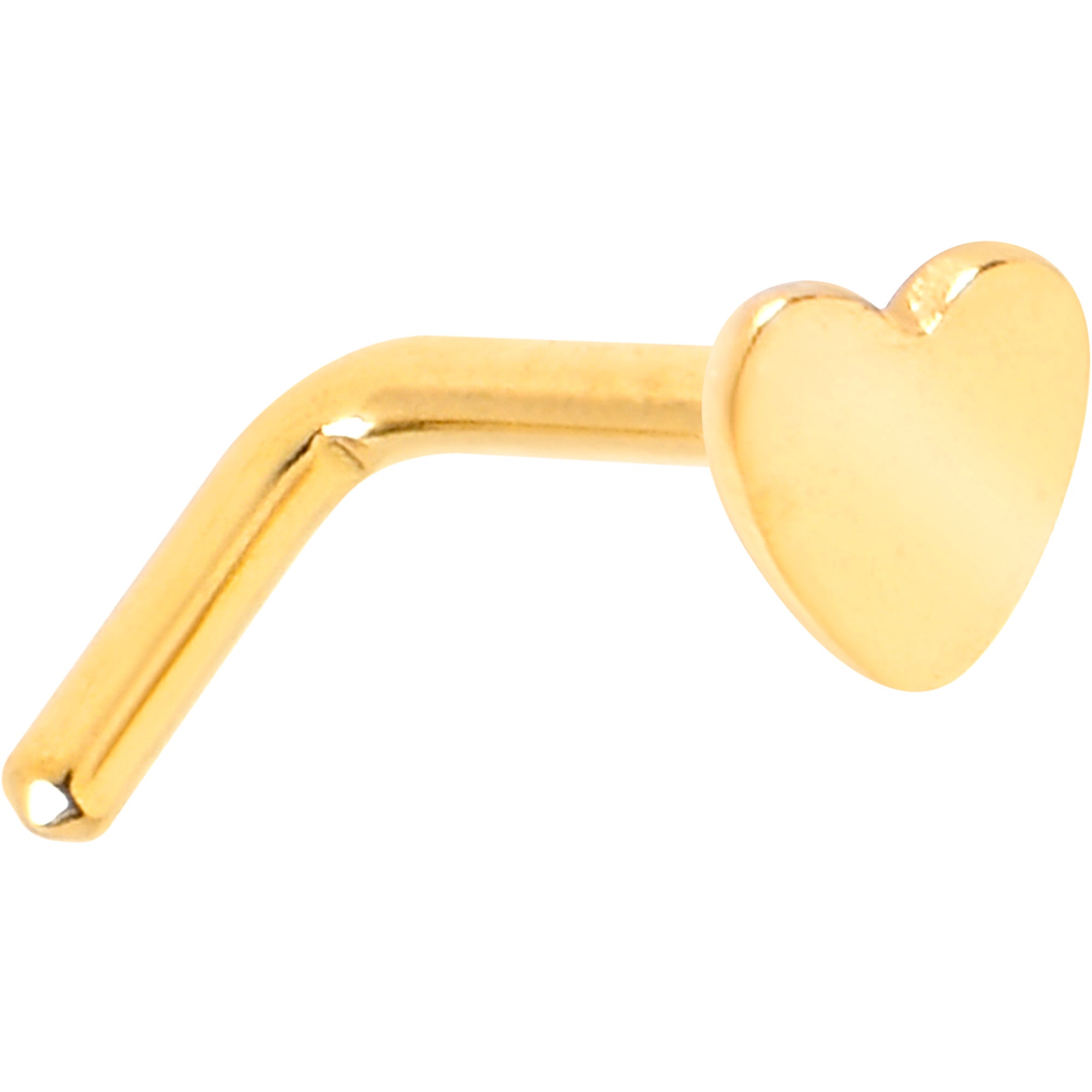 20G 1/4 Gold Tone ASTM F-136 Implant Grade Titanium Heart End L Shape Nose Ring