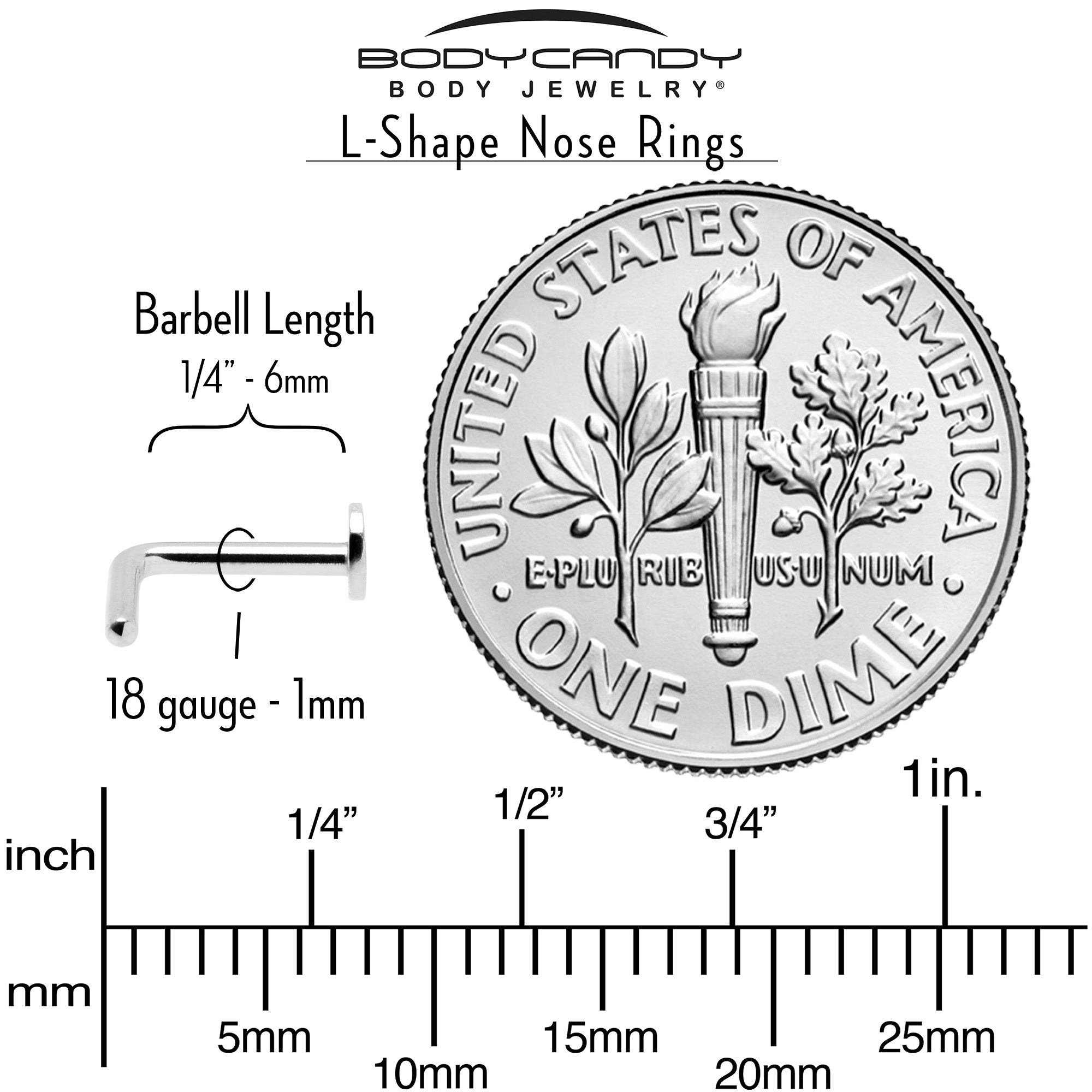 18G 1/4 ASTM F-136 Implant Grade Titanium Moon End L Shape Nose Ring