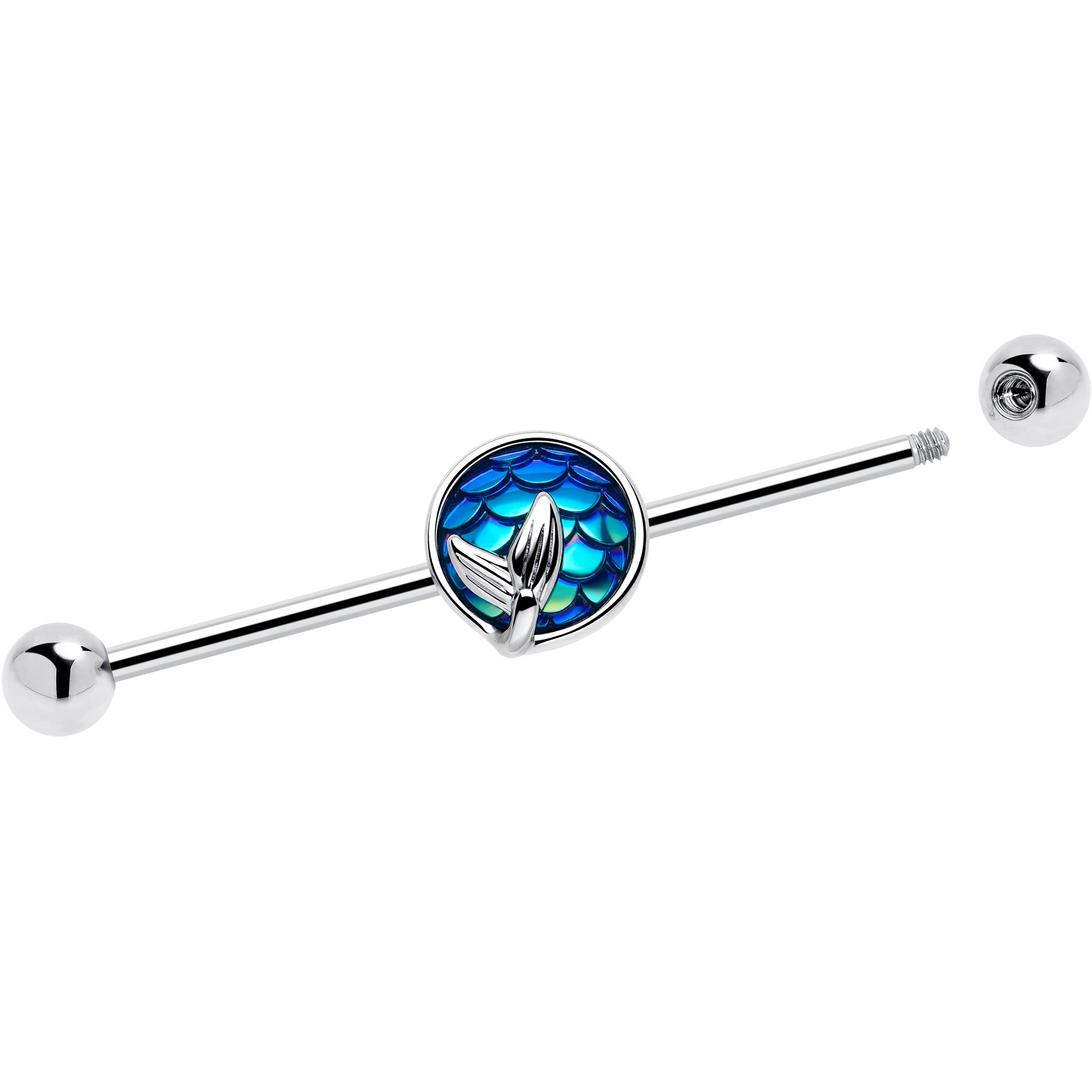 14G Mermaid Dark Blue Scale Tail Industrial Barbell 38mm