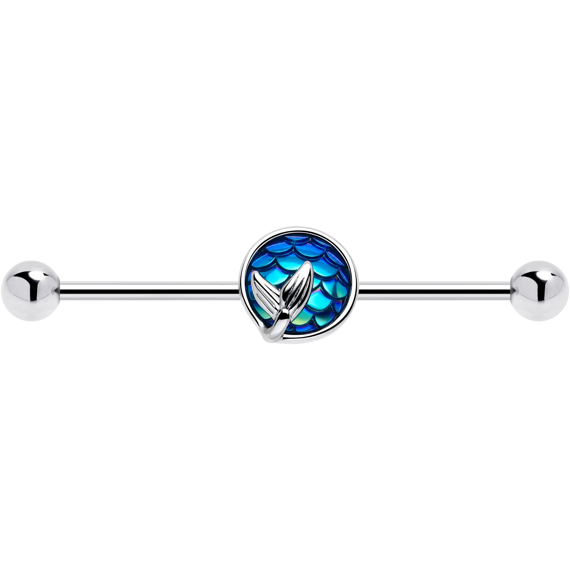 14G Mermaid Dark Blue Scale Tail Industrial Barbell 38mm