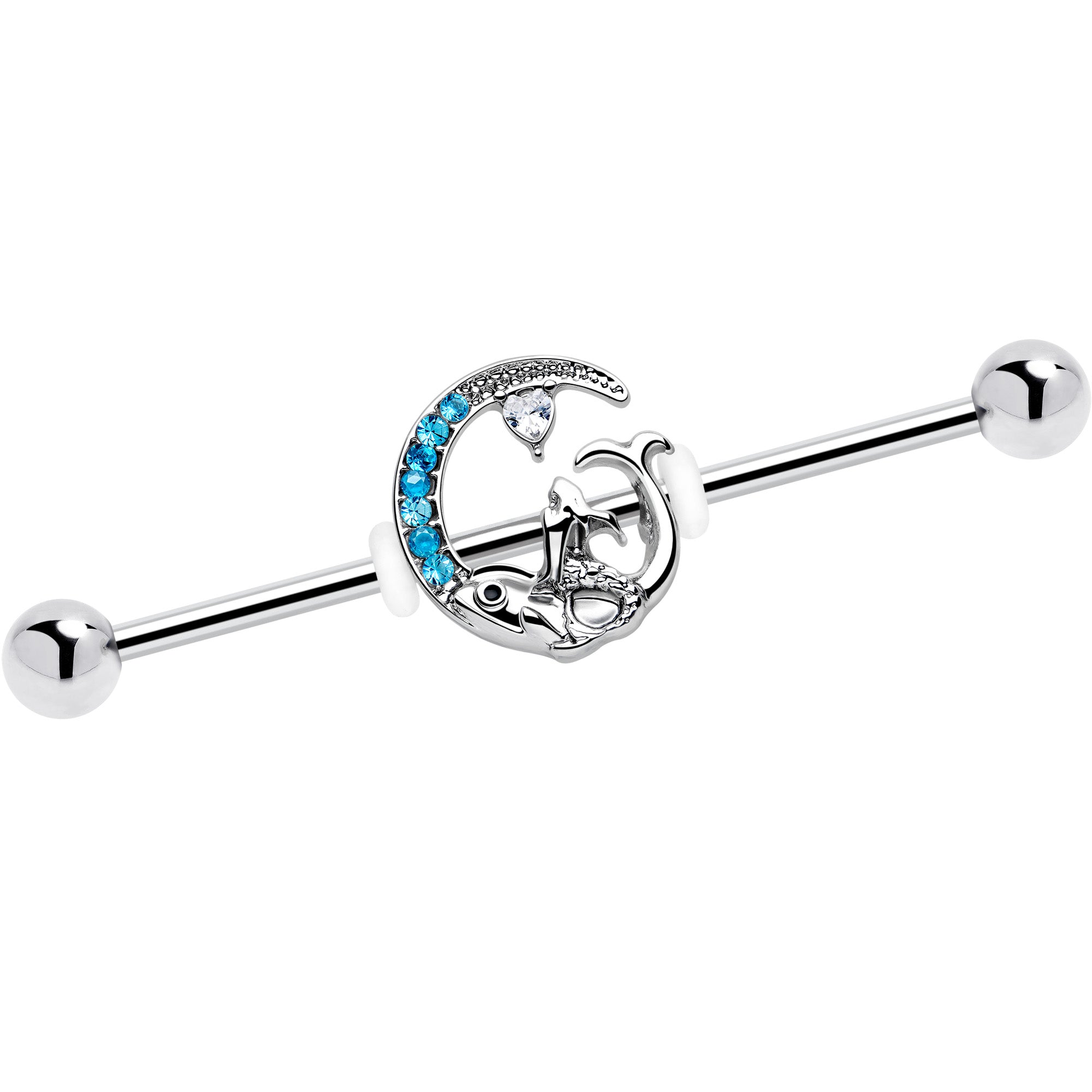 14G Blue Gem Fish of the Day Industrial Barbell 38mm