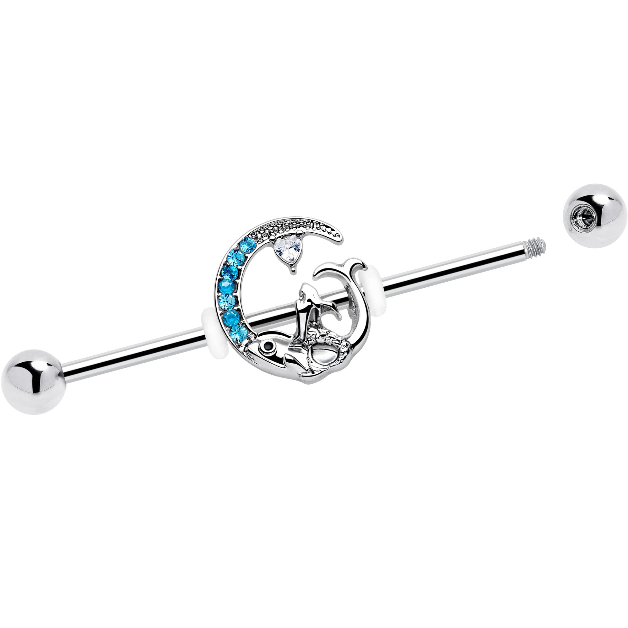 14G Blue Gem Fish of the Day Industrial Barbell 38mm
