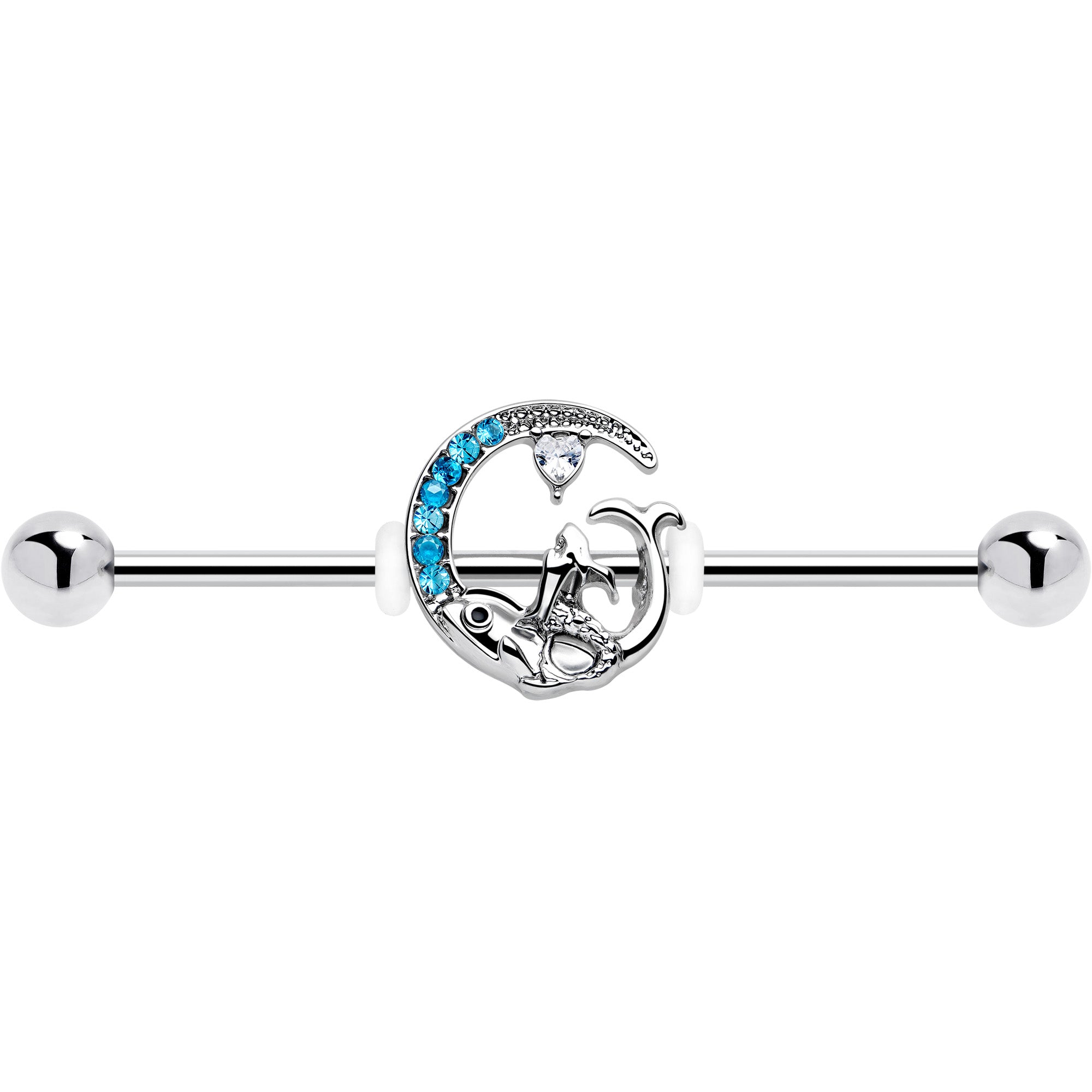 14G Blue Gem Fish of the Day Industrial Barbell 38mm