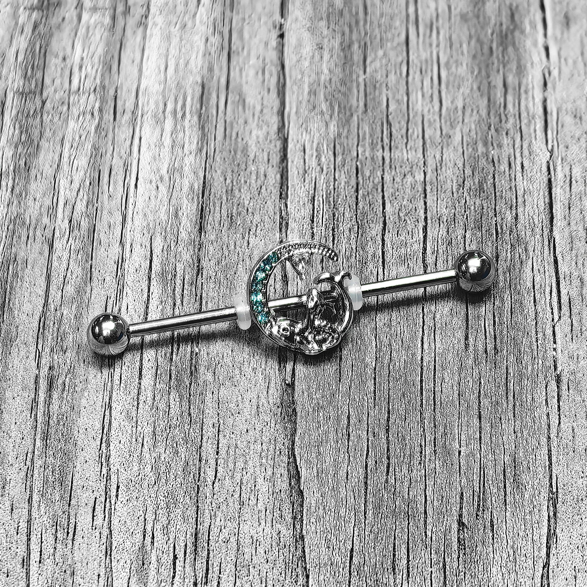 14G Blue Gem Fish of the Day Industrial Barbell 38mm