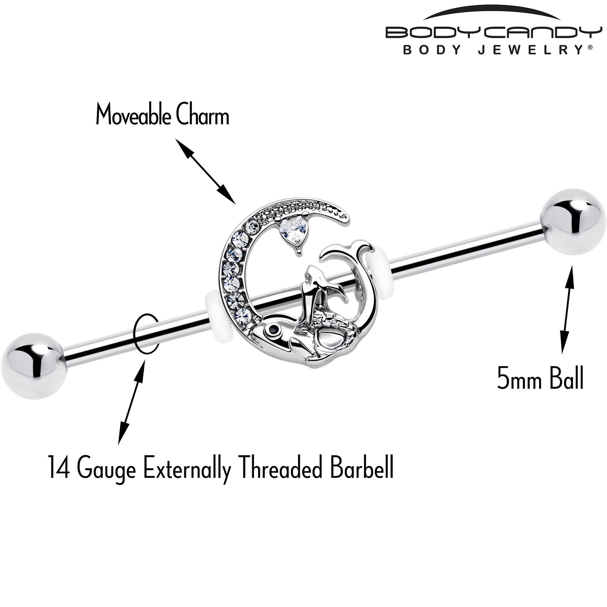 14G Clear Gem Fish of the Day Industrial Barbell 38mm