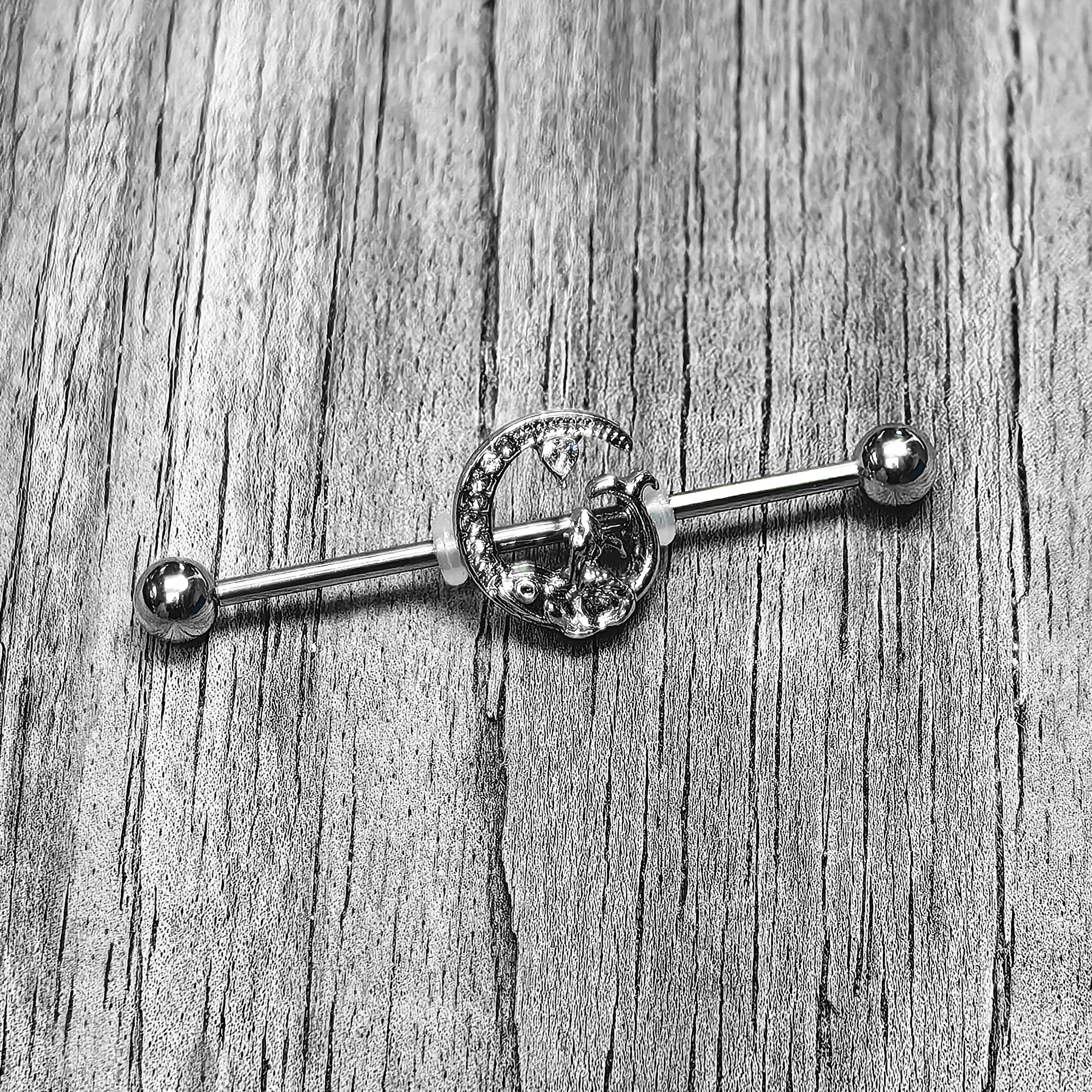 14G Clear Gem Fish of the Day Industrial Barbell 38mm