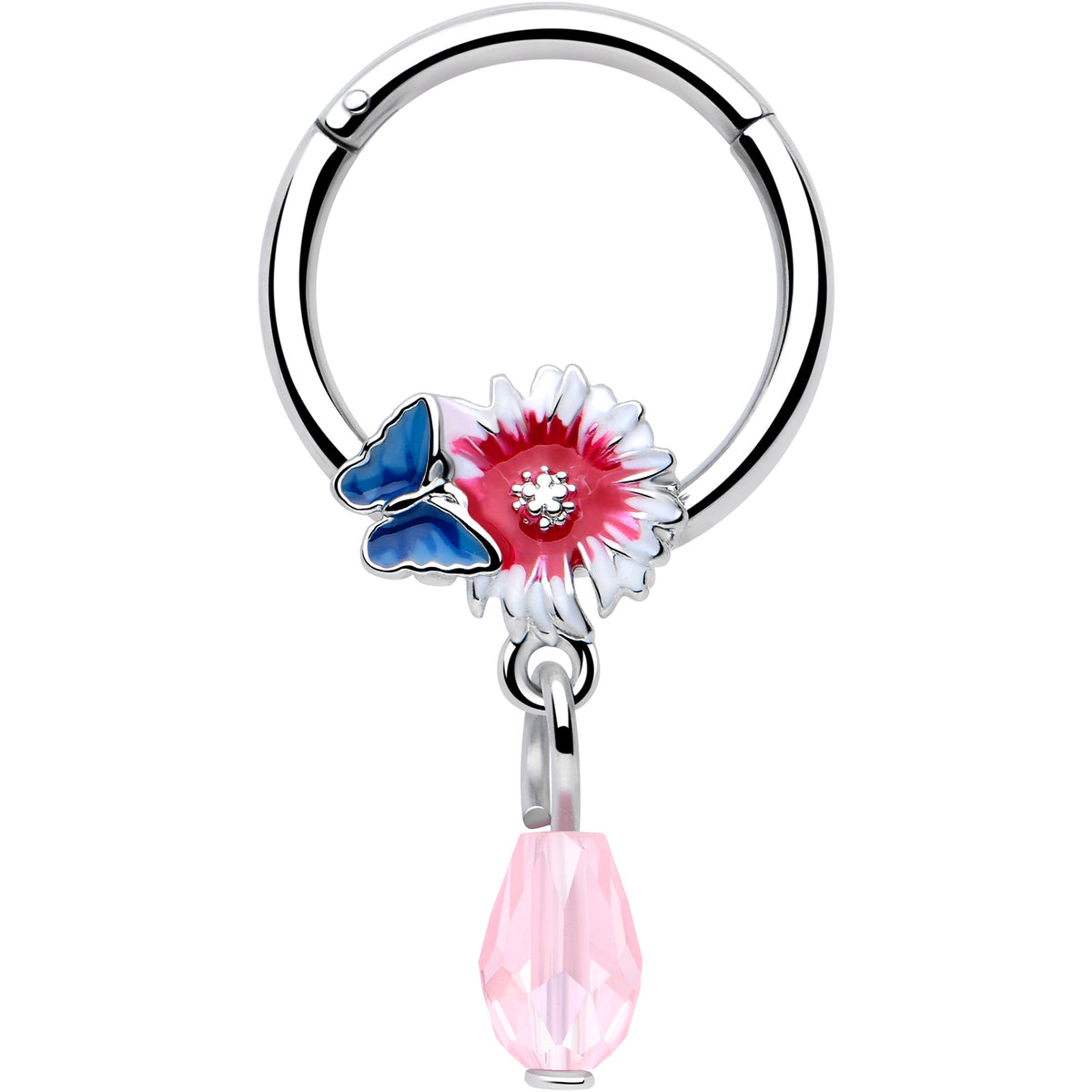 16G 3/8 Clear Gem Passion Flower Butterfly Hinged Segment Ring