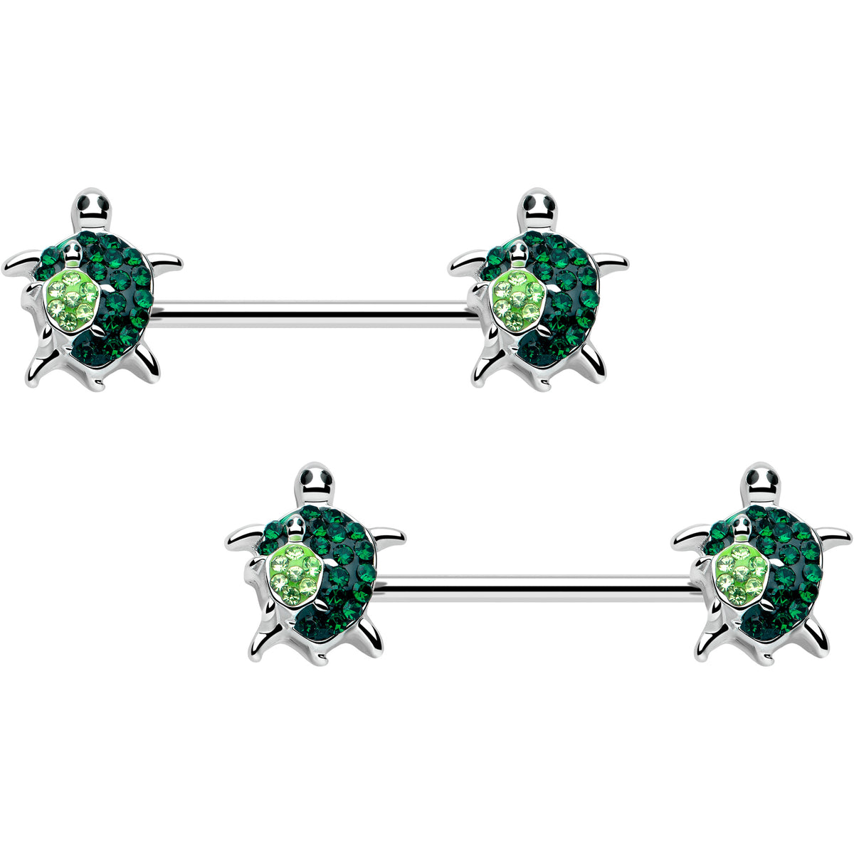 14G 9/16 Green Gem Turtle World Barbell Nipple Ring Set