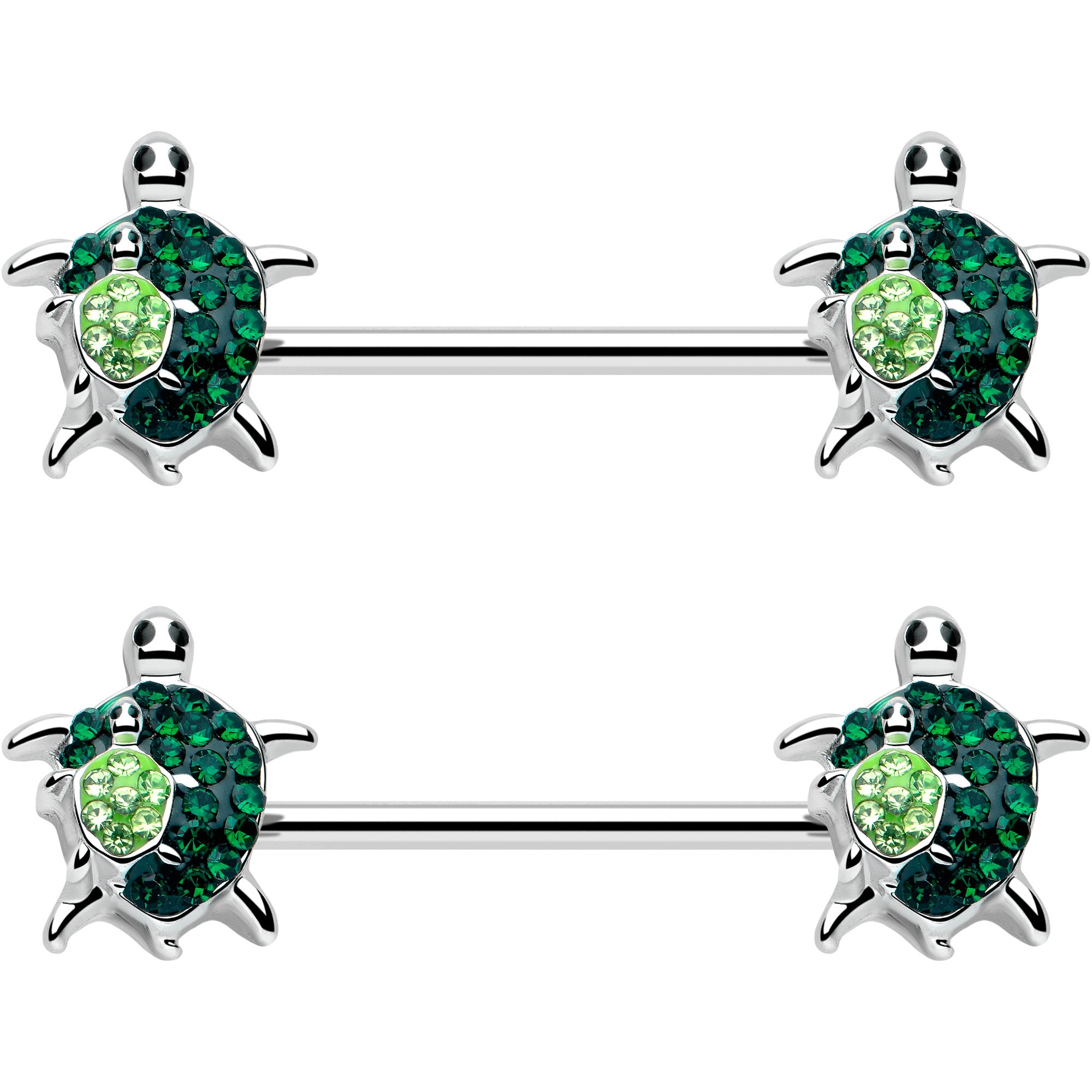 14G 9/16 Green Gem Turtle World Barbell Nipple Ring Set