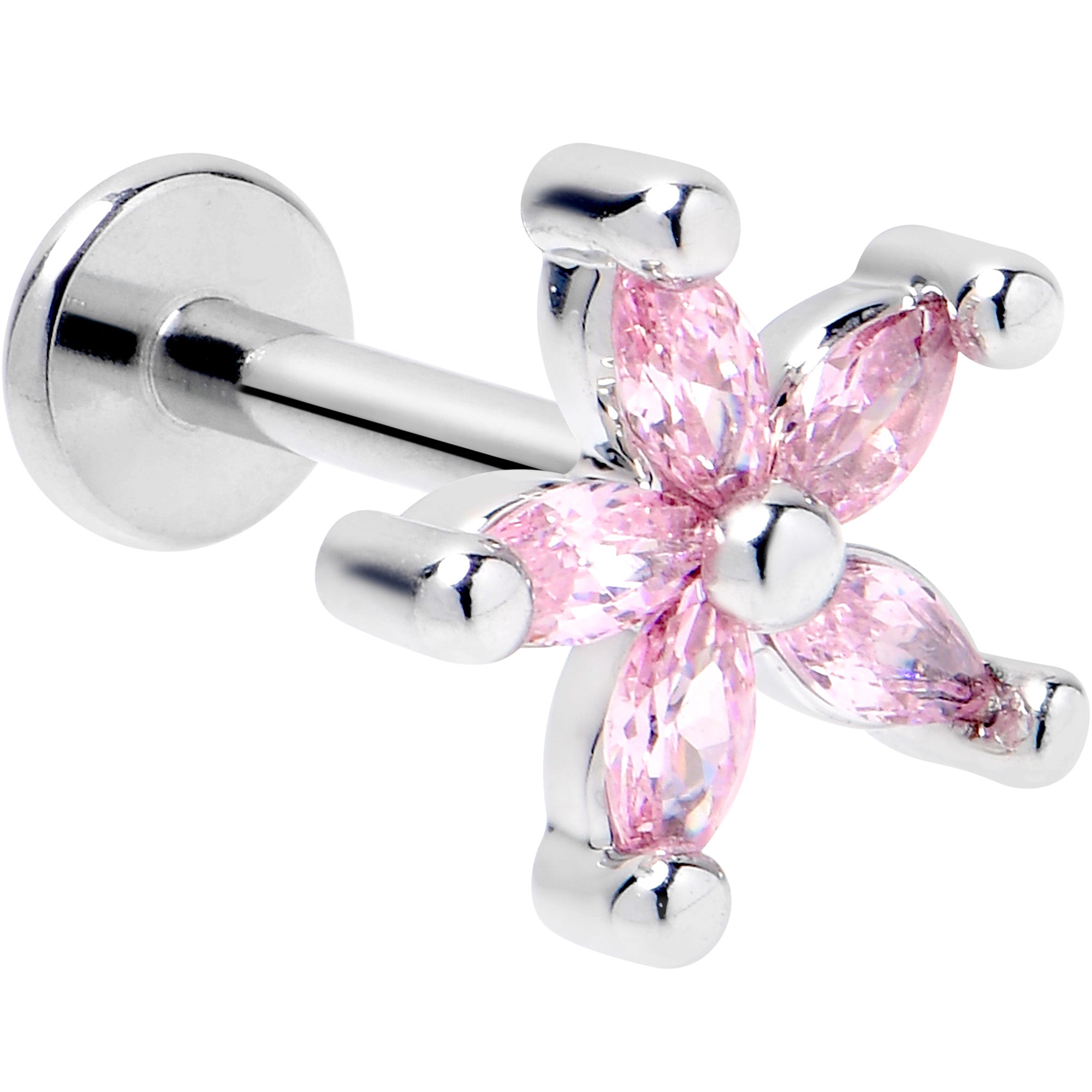 16G 5/16 Pink CZ Gem Flower Fantastic Internally Threaded Labret
