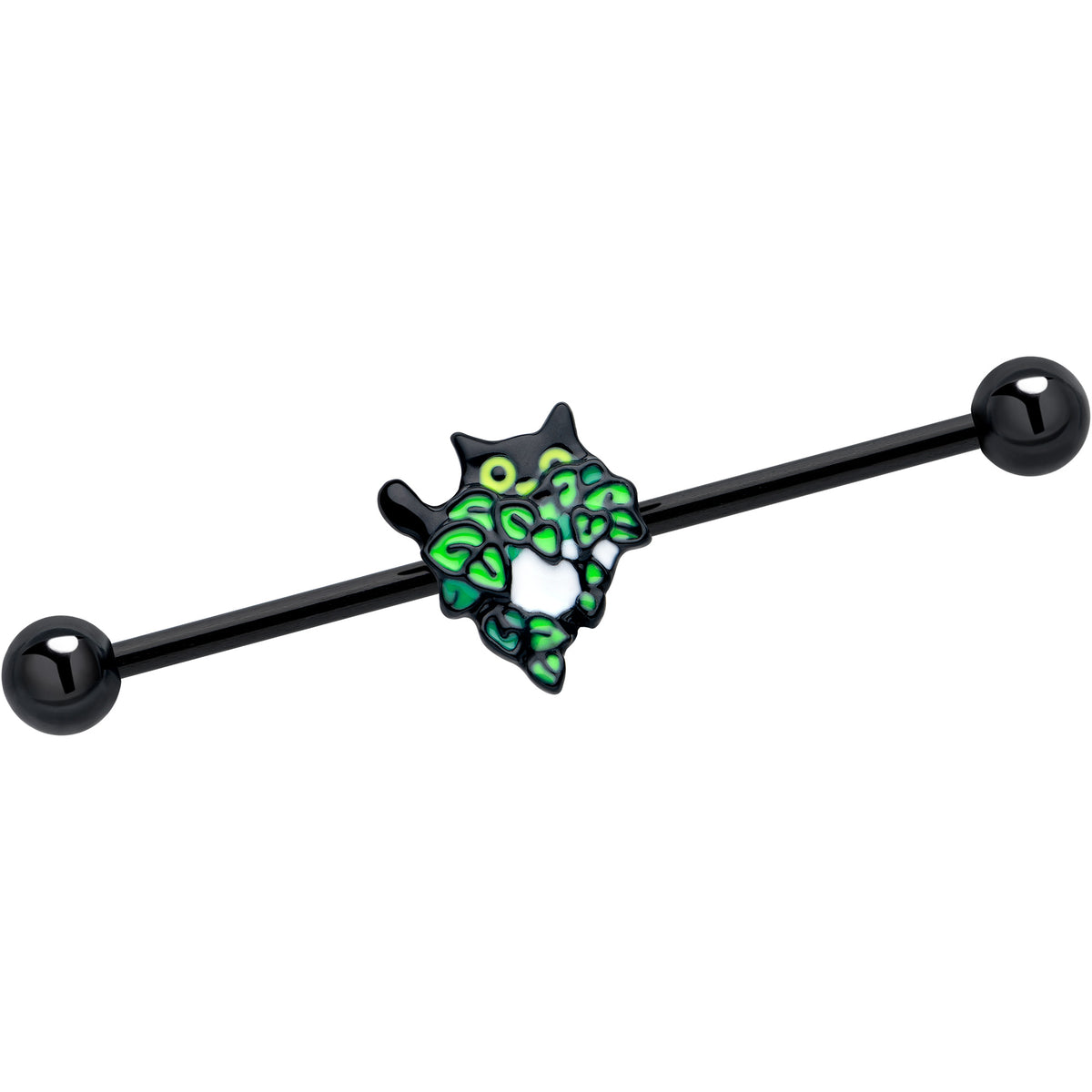 14G Black Pouncing Cat Industrial Barbell 38mm