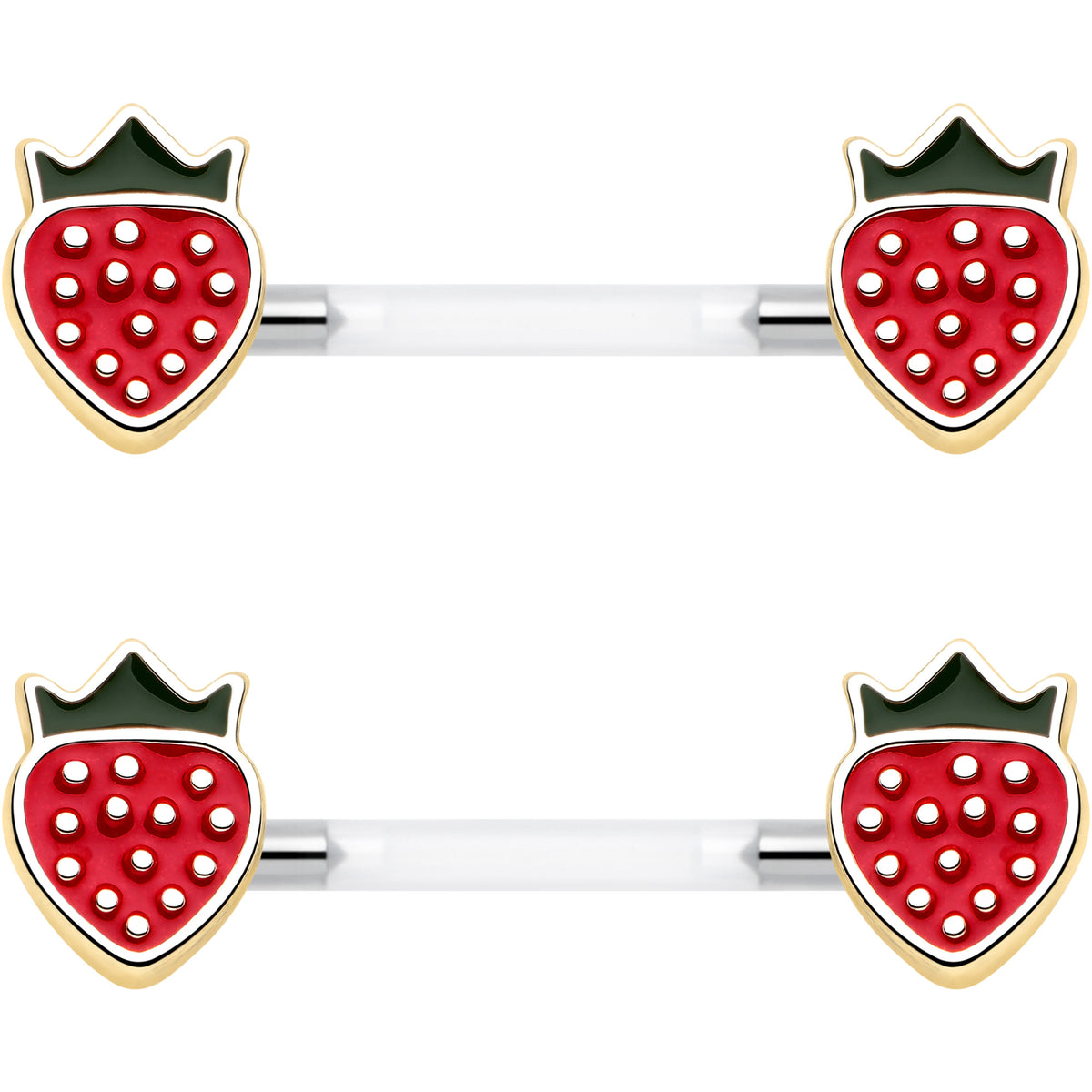 14G 9/16 Bioplast Delicious Strawberry Barbell Nipple Ring Set