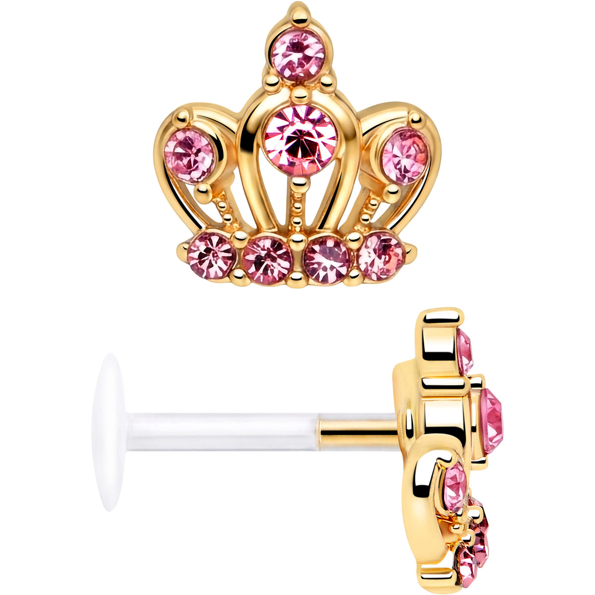 16G 5/16 Pink Gem Epic Crown PTFE Bioplast Labret Monroe Tragus