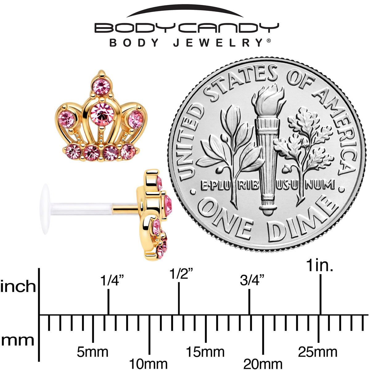 16G 5/16 Pink Gem Epic Crown PTFE Bioplast Labret Monroe Tragus