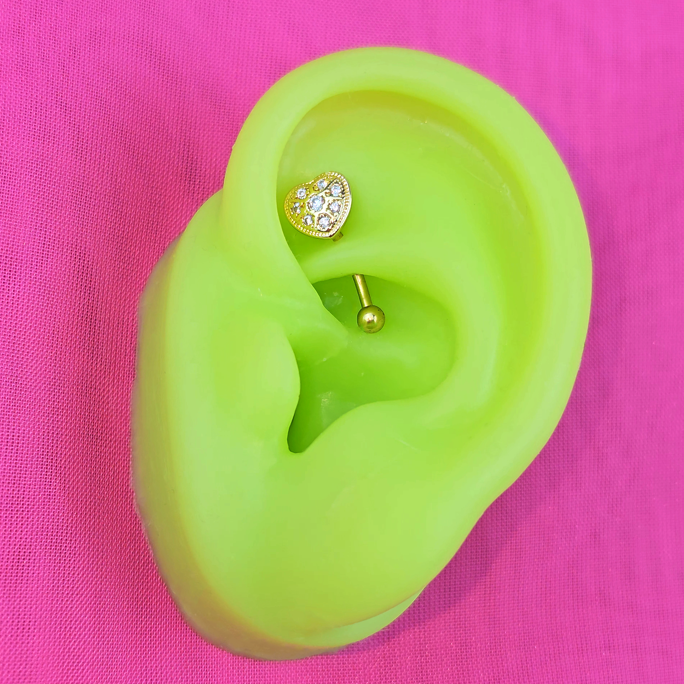 16G 5/16 Clear Gem Gold Tone Ultra Luxe Heart Curved Eyebrow Ring