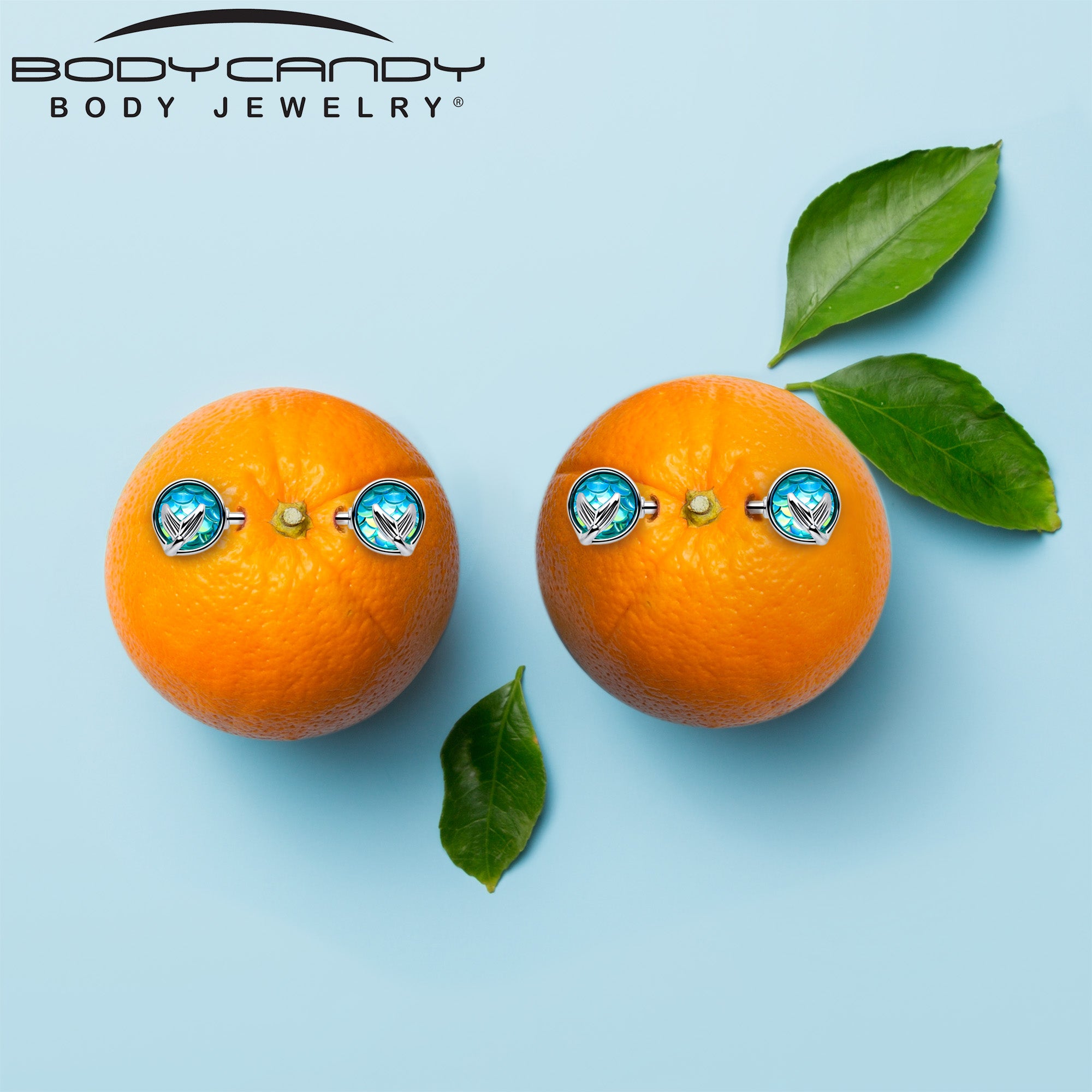 14G 9/16 Mermaid Blue Scale Tail Barbell Nipple Ring Set