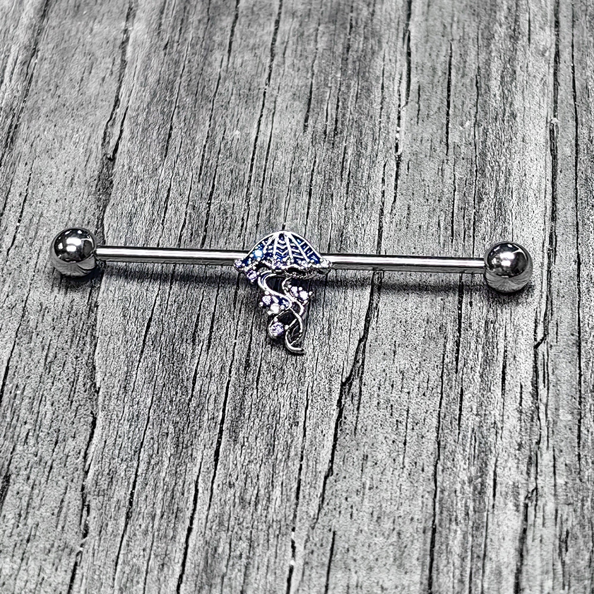 14G Clear Blue CZ Gem Jellyfish Blue Industrial Barbell 38mm