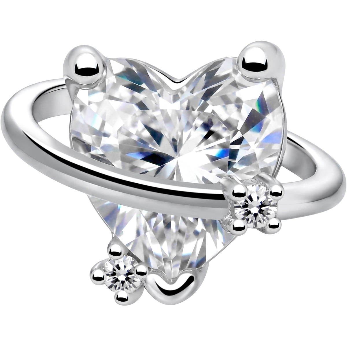 20G 1/4 Clear CZ Gem Heart Saturn L Shape Nose Ring