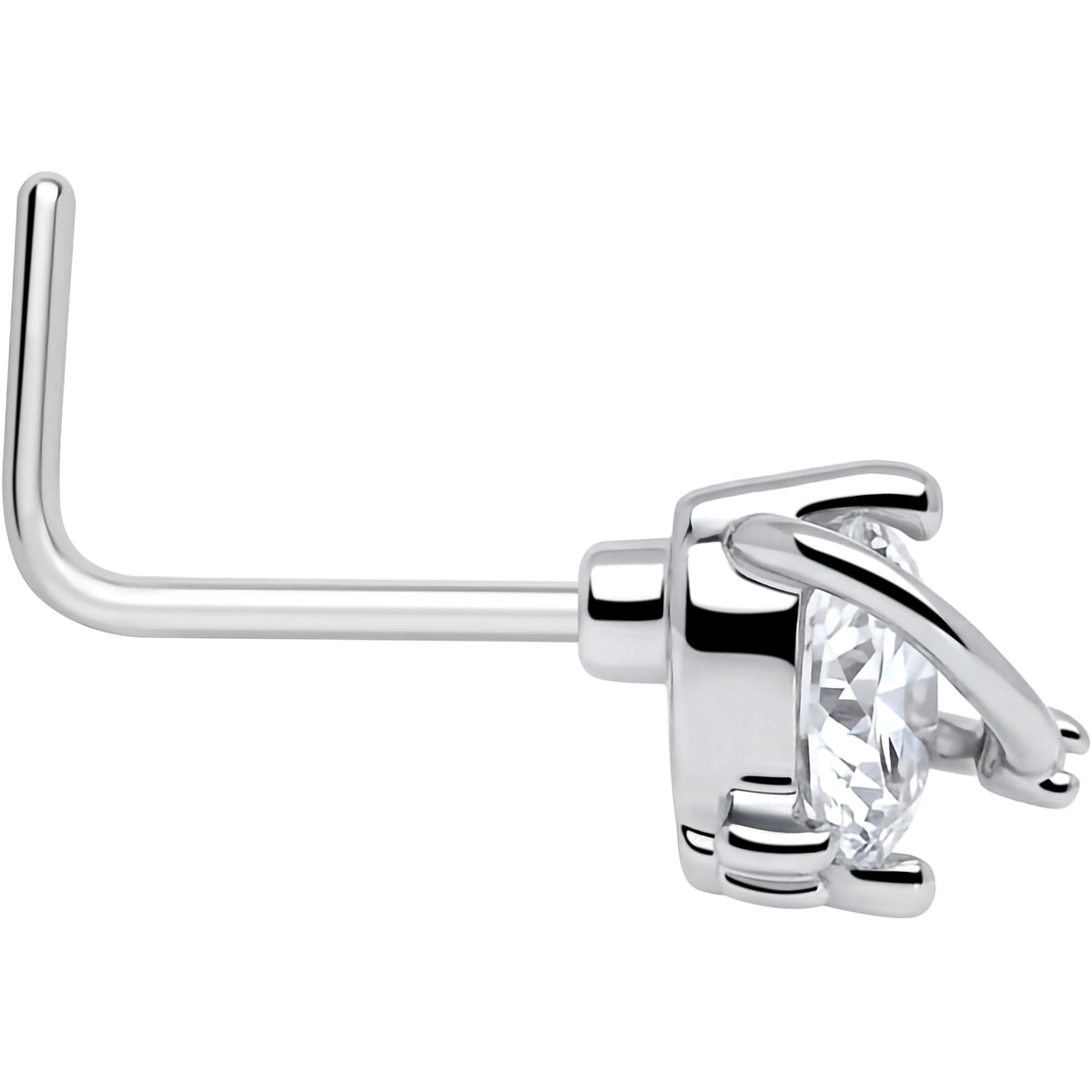 20G 1/4 Clear CZ Gem Heart Saturn L Shape Nose Ring