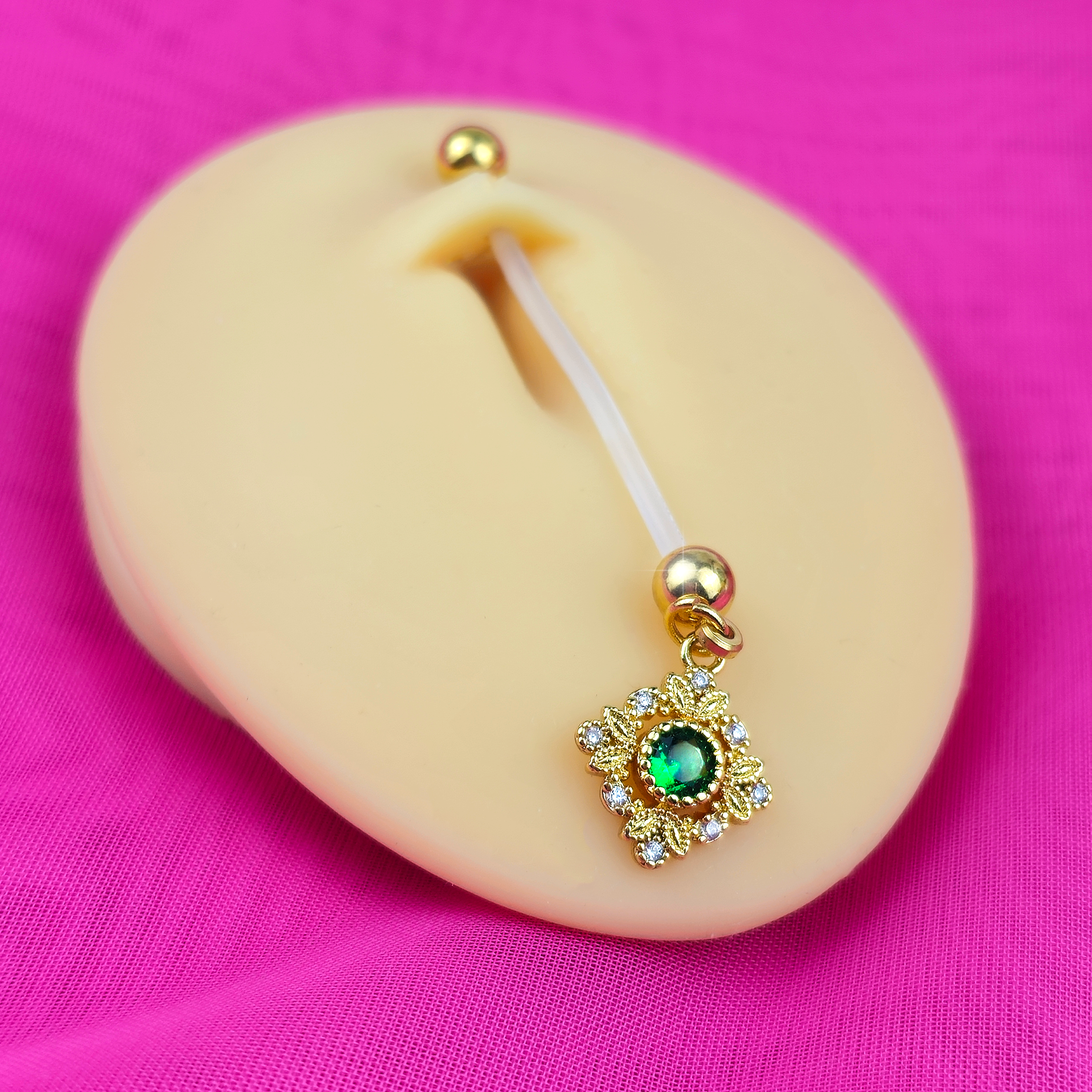 Green Clear Gem Bioplast Royal Beauty PTFE Dangle Pregnancy Belly Ring