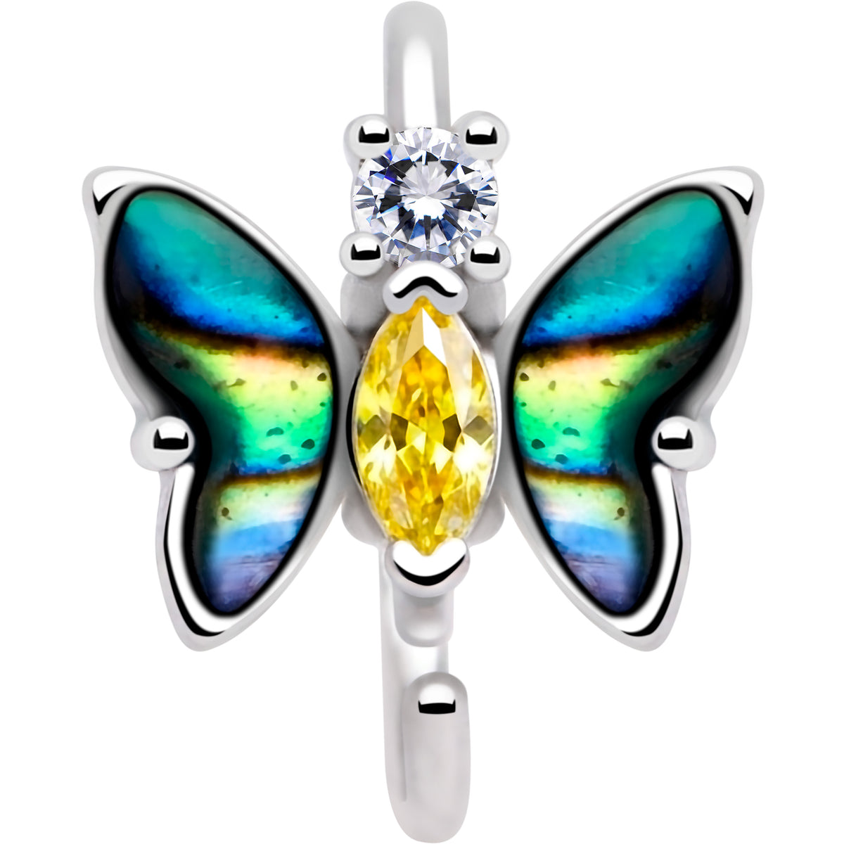 20G 5/16 Clear Yellow Gem Dark Butterfly Nose Hoop