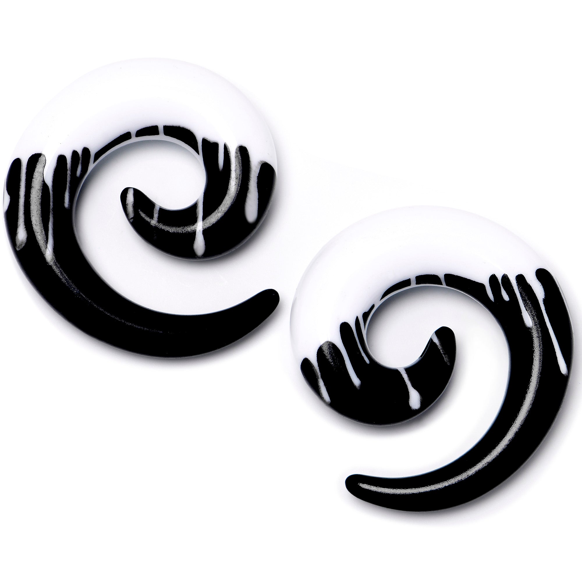 0G Black White Reverse Drip Acrylic Spiral Taper Set