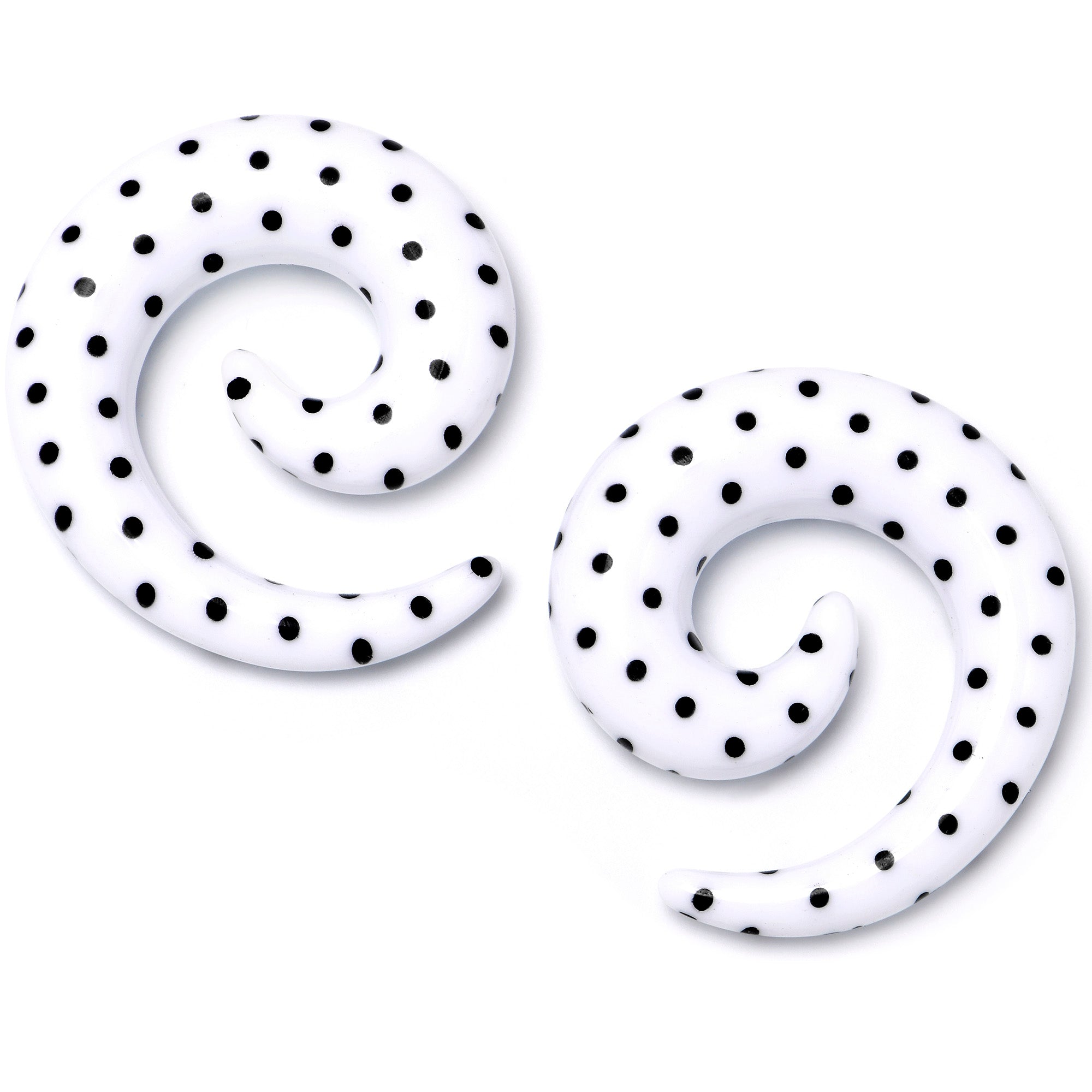 0G White Acrylic Polka Dots Black Spiral Taper Set