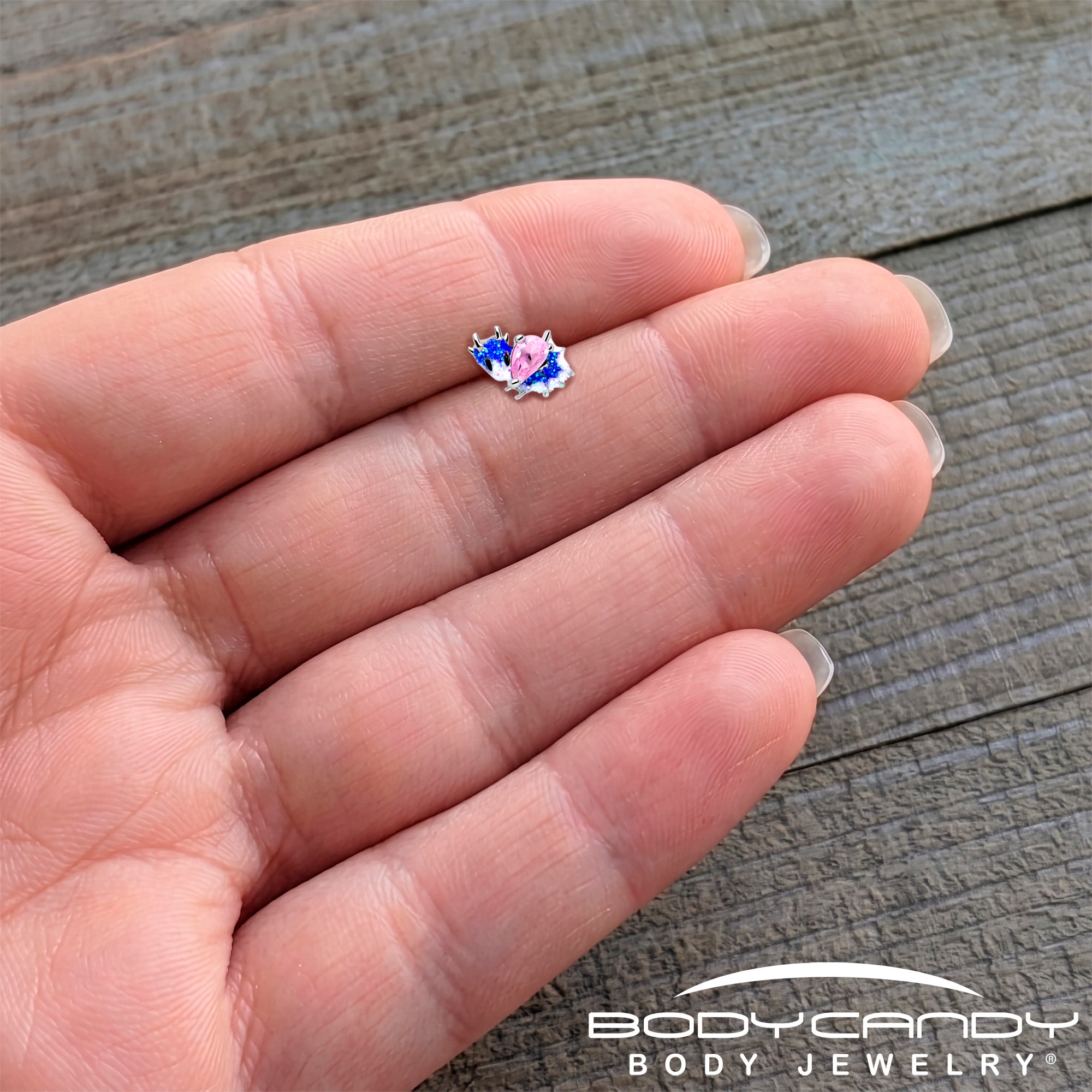 20G 7mm Pink CZ Gem Sea Monster Glitter Blue L Shape Nose Ring