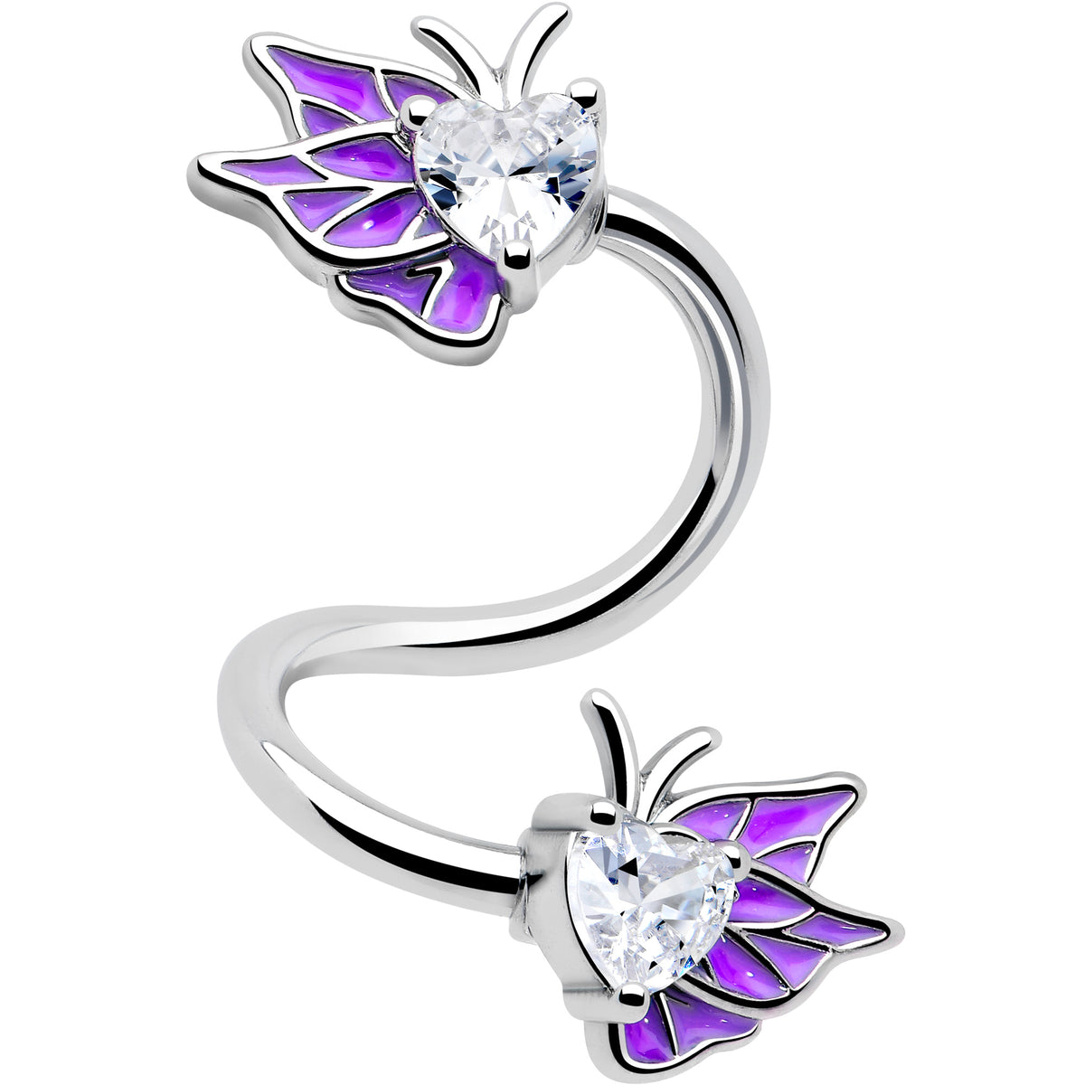 Clear Gem Butterflies Purple Spiral Twister Belly Ring