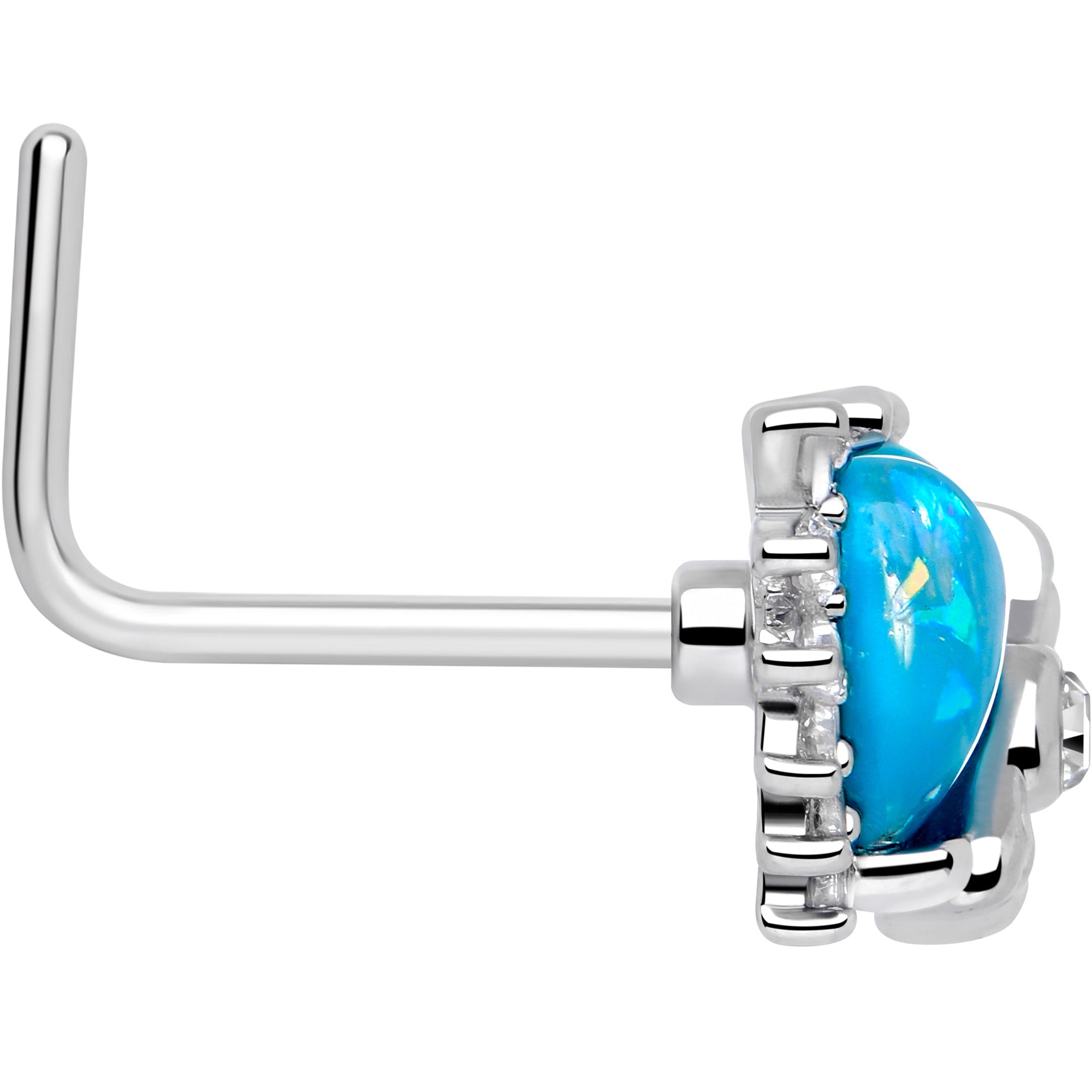 20G 7mm Blue Faux Opal Sunny Heart L Shape Nose Ring