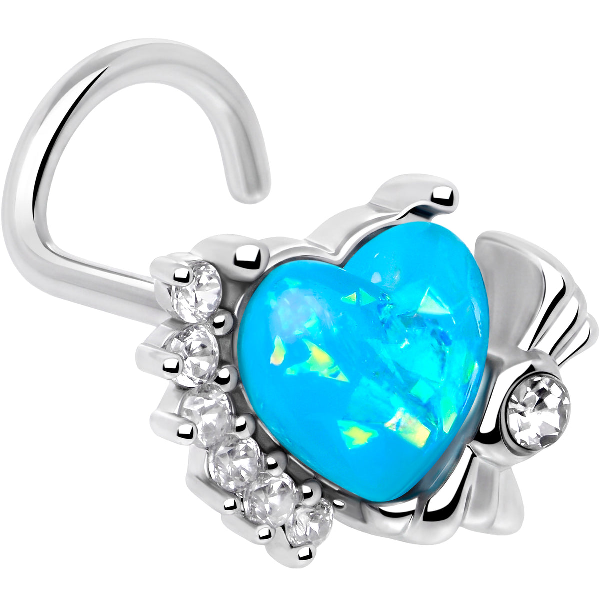 20G 7mm Blue Faux Opal Sunny Heart Left Side Nose Screw
