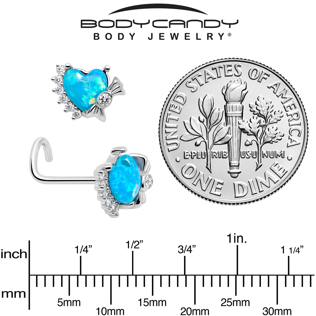 20G 7mm Blue Faux Opal Sunny Heart Left Side Nose Screw
