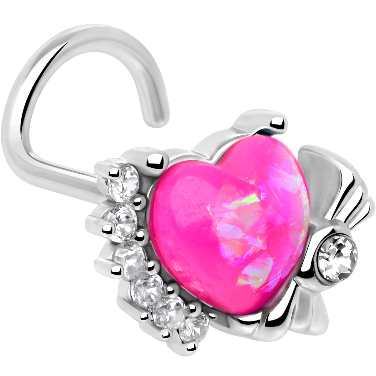 20G 7mm Pink Faux Opal Sunny Heart Left Side Nose Screw