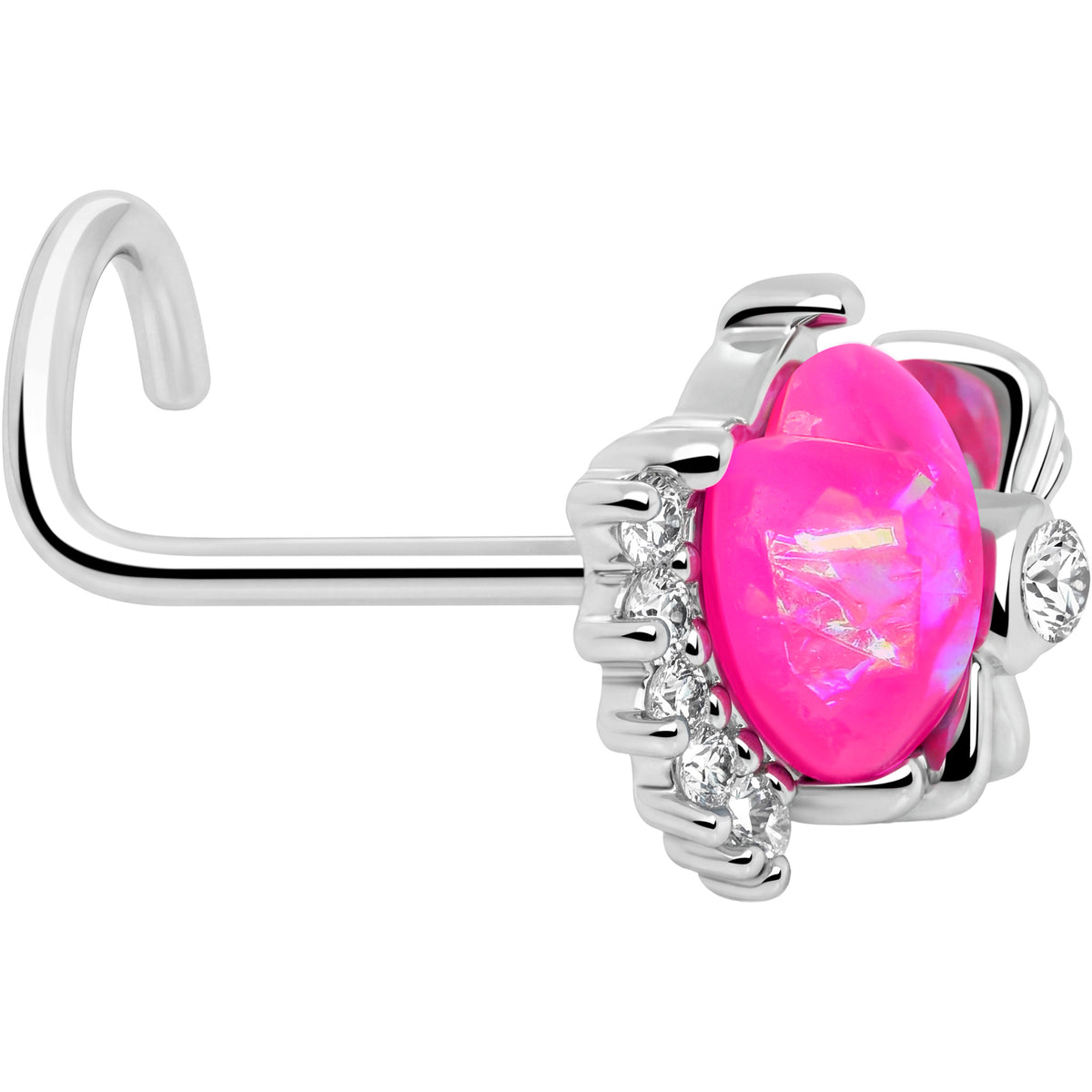 20G 7mm Pink Faux Opal Sunny Heart Left Side Nose Screw