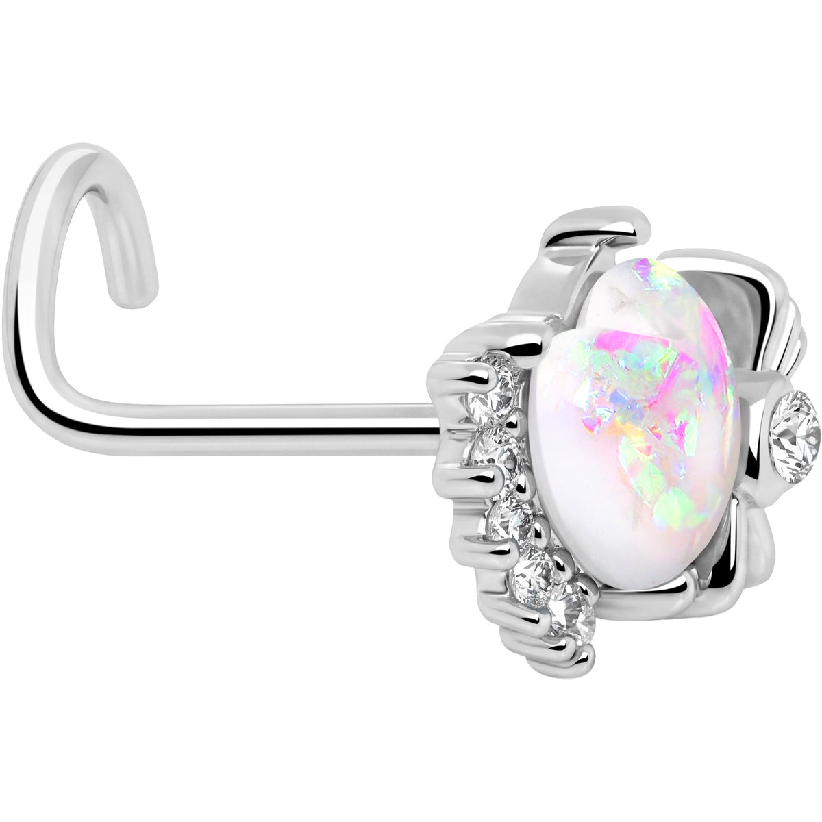 20G 7mm White Faux Opal Sunny Heart Left Side Nose Screw