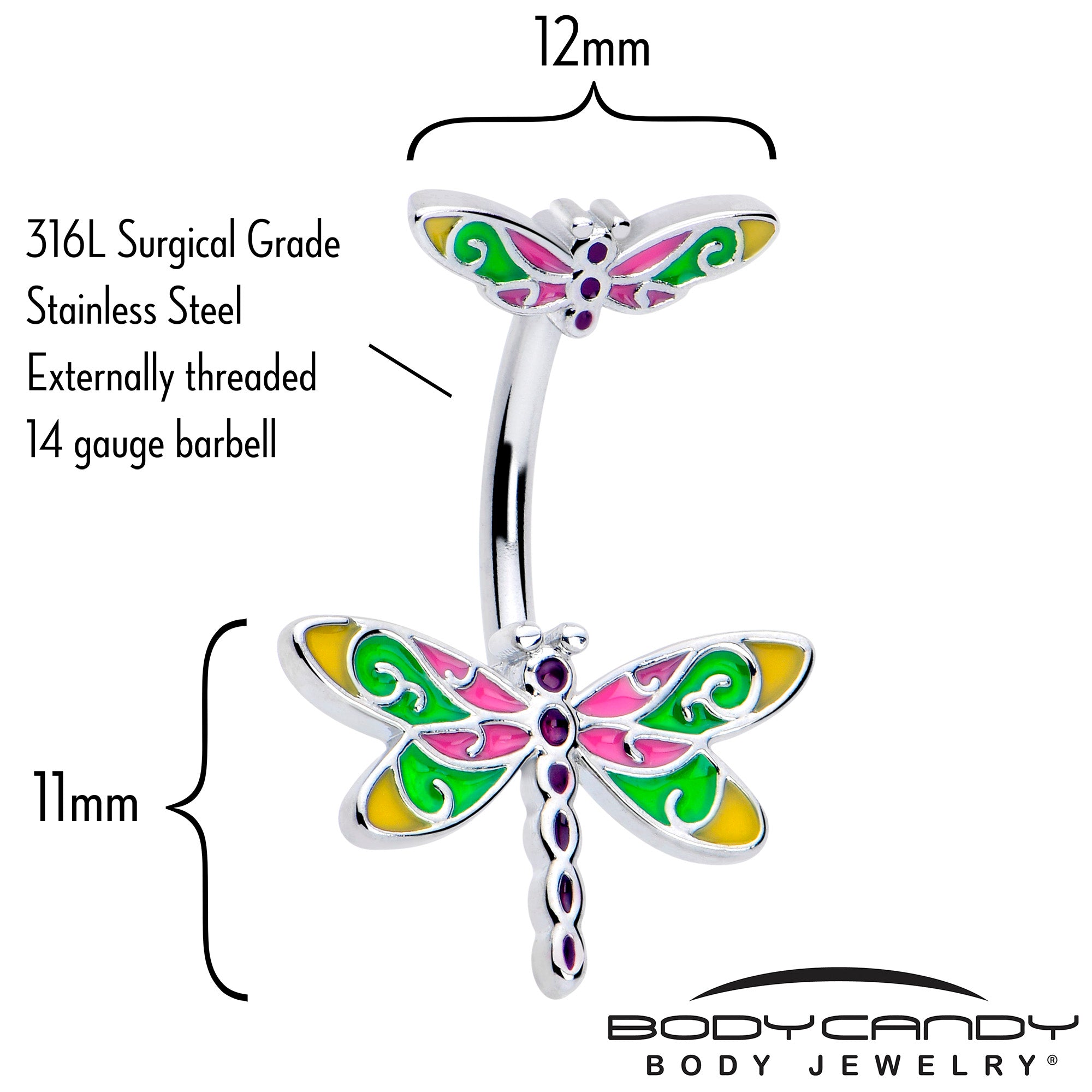 Dragonfly Colors Double Mount Belly Ring with vibrant colors