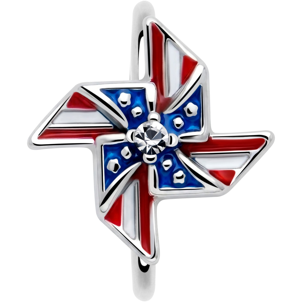 20G 5/16 Clear Gem Festive Patriot Pinwheel Nose Hoop