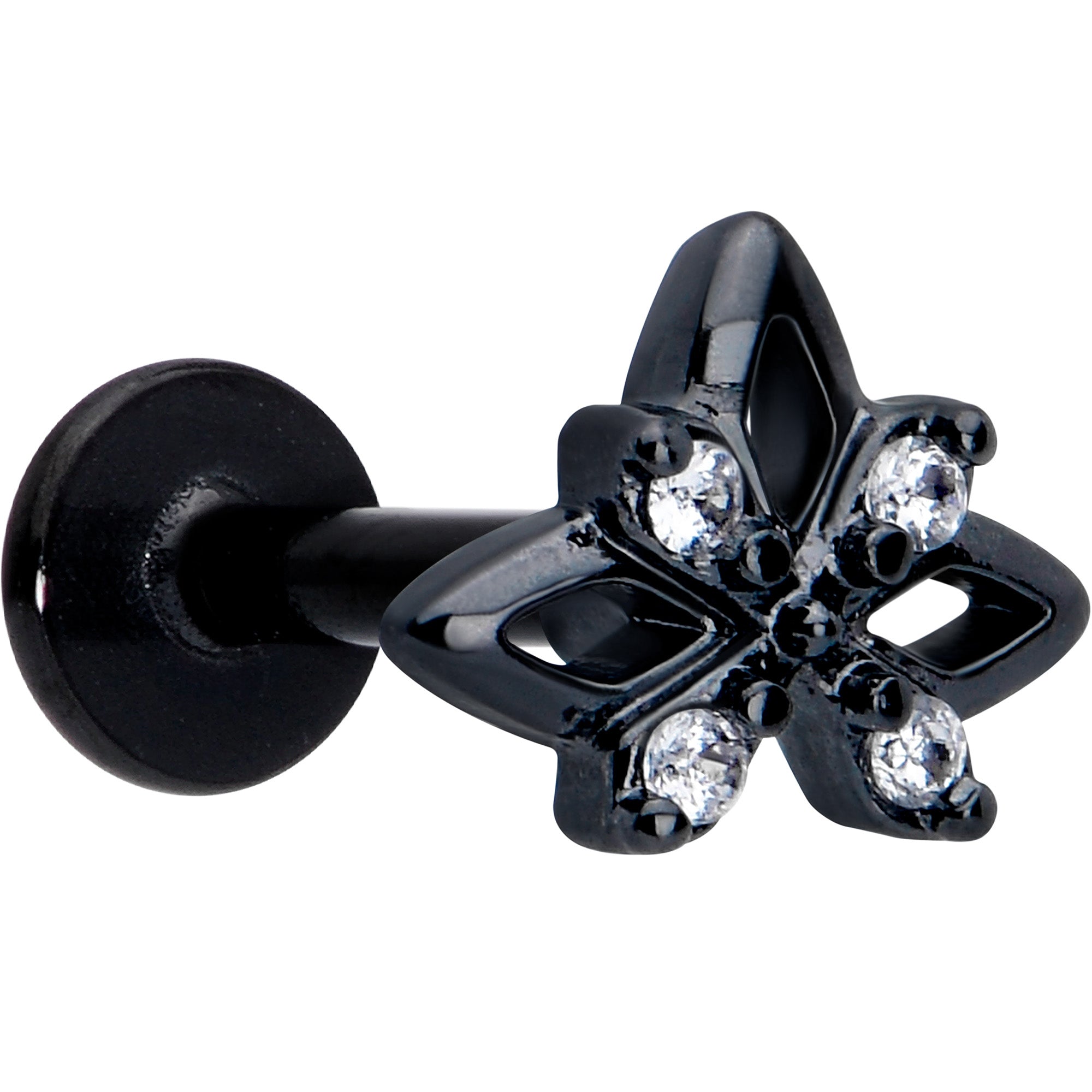 16 Gauge Black Gothic Star Flatback Earring with Clear CZ Gem