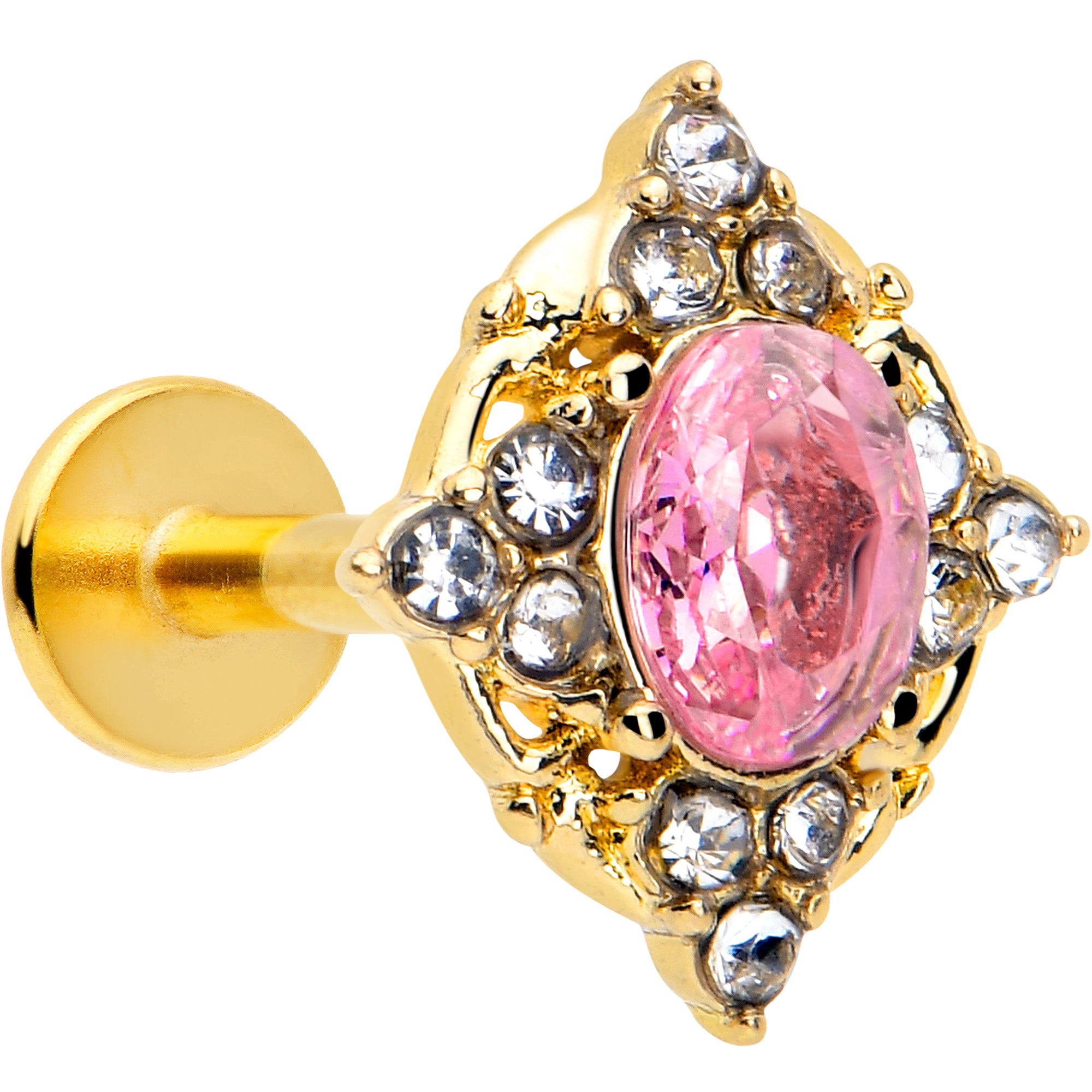 16 Gauge Pink Tourmaline Gold Tone Flatback Earring - Wondrous Glam